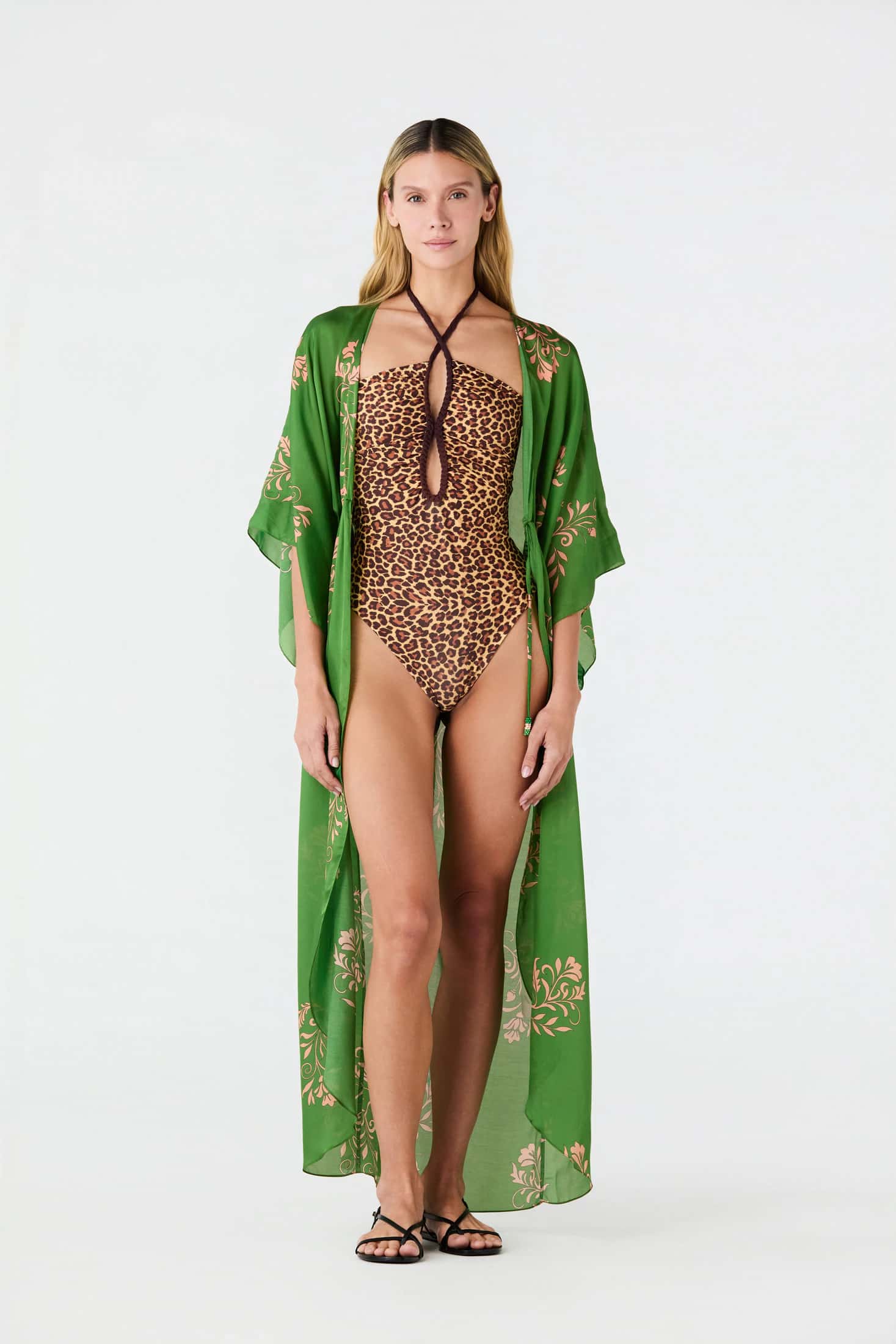 San Cipriano Cotton Silk Tunic / Green Buganvilias - miniatura 2