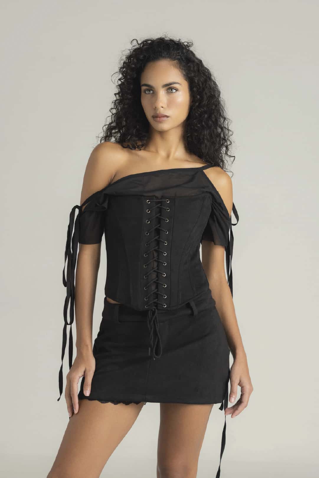 SET CORSET, FALDASHORT & BLUSA VICTORIA NEGRO