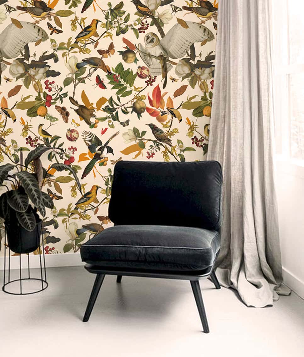 Wall Fabric Birds Retro