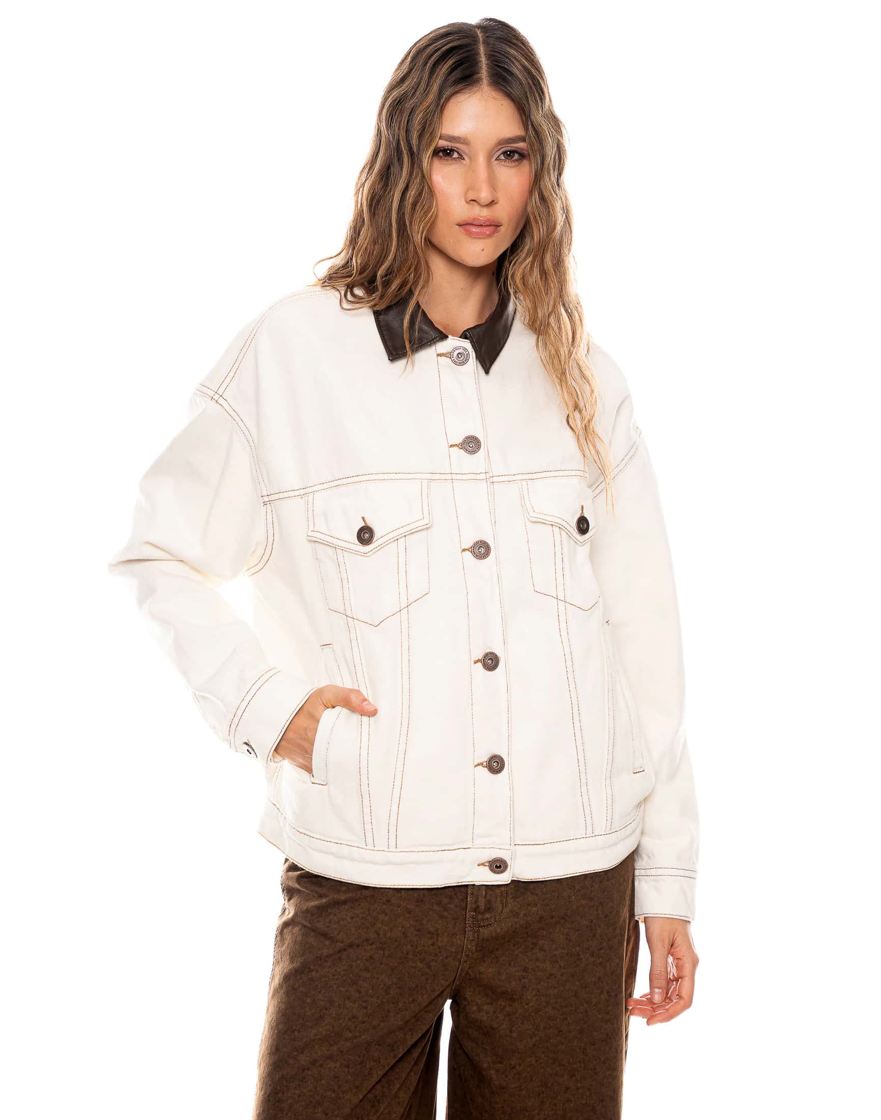 Chaqueta Trucker Oversize Tono Crudo