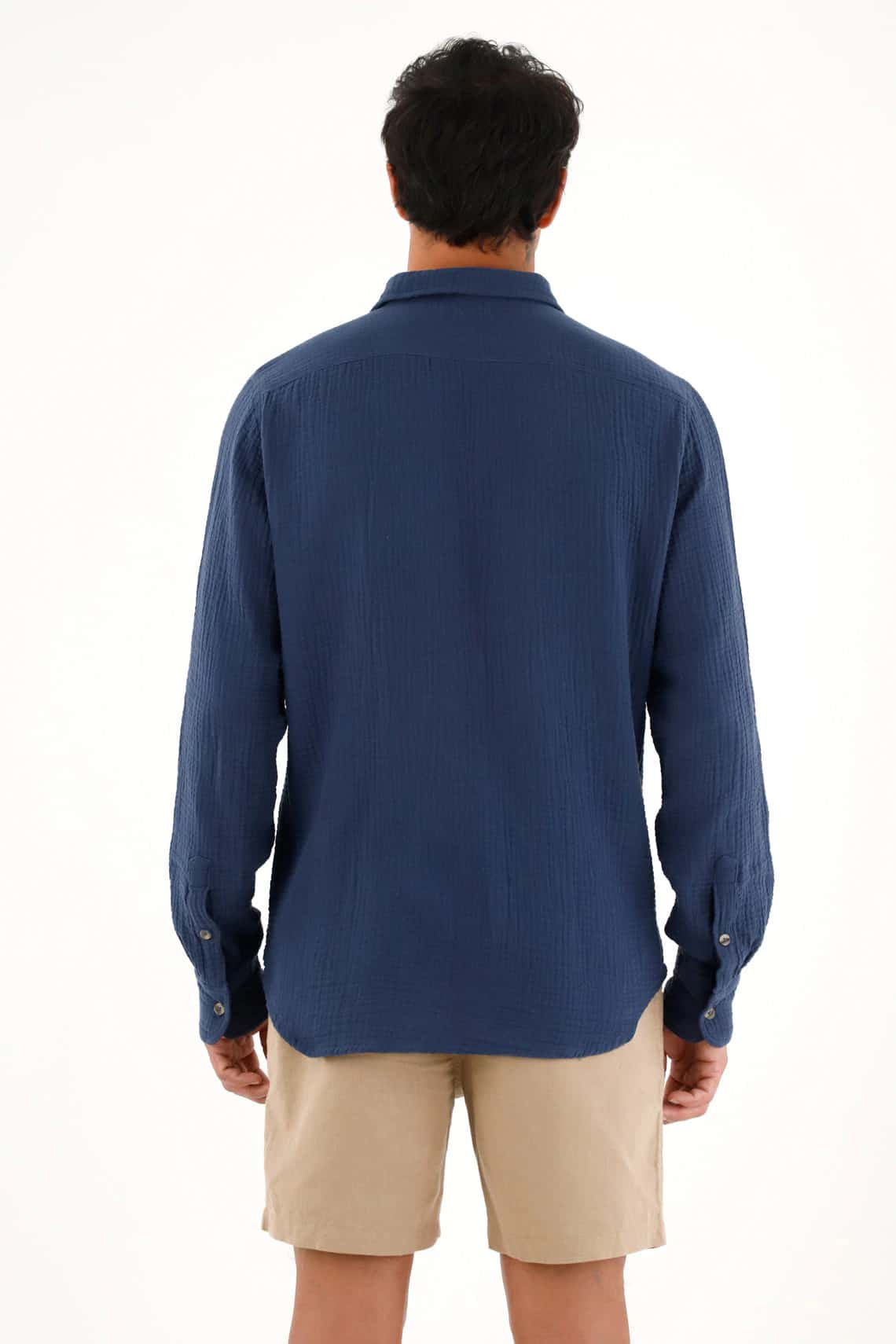 Camisa azul manga larga para hombre