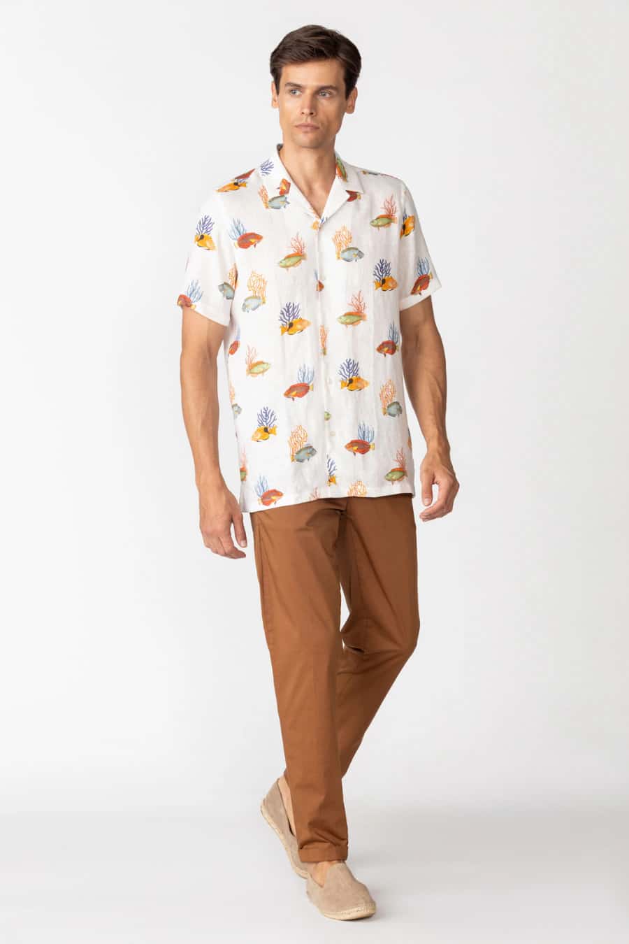 Men's linen shirt white polynesia