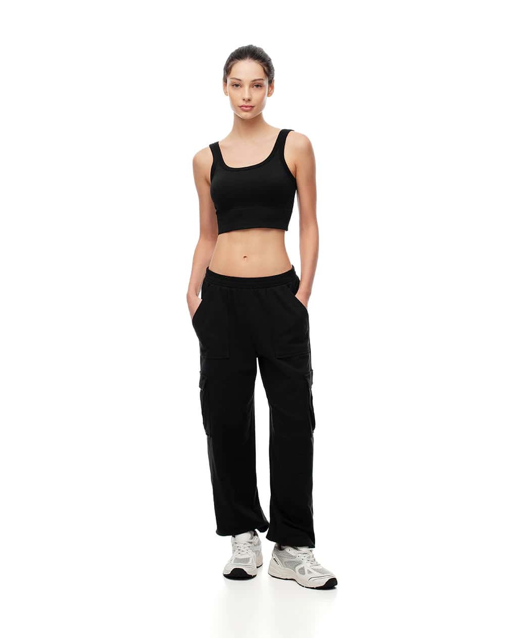 Jogger tiro medio algodón negro mujer