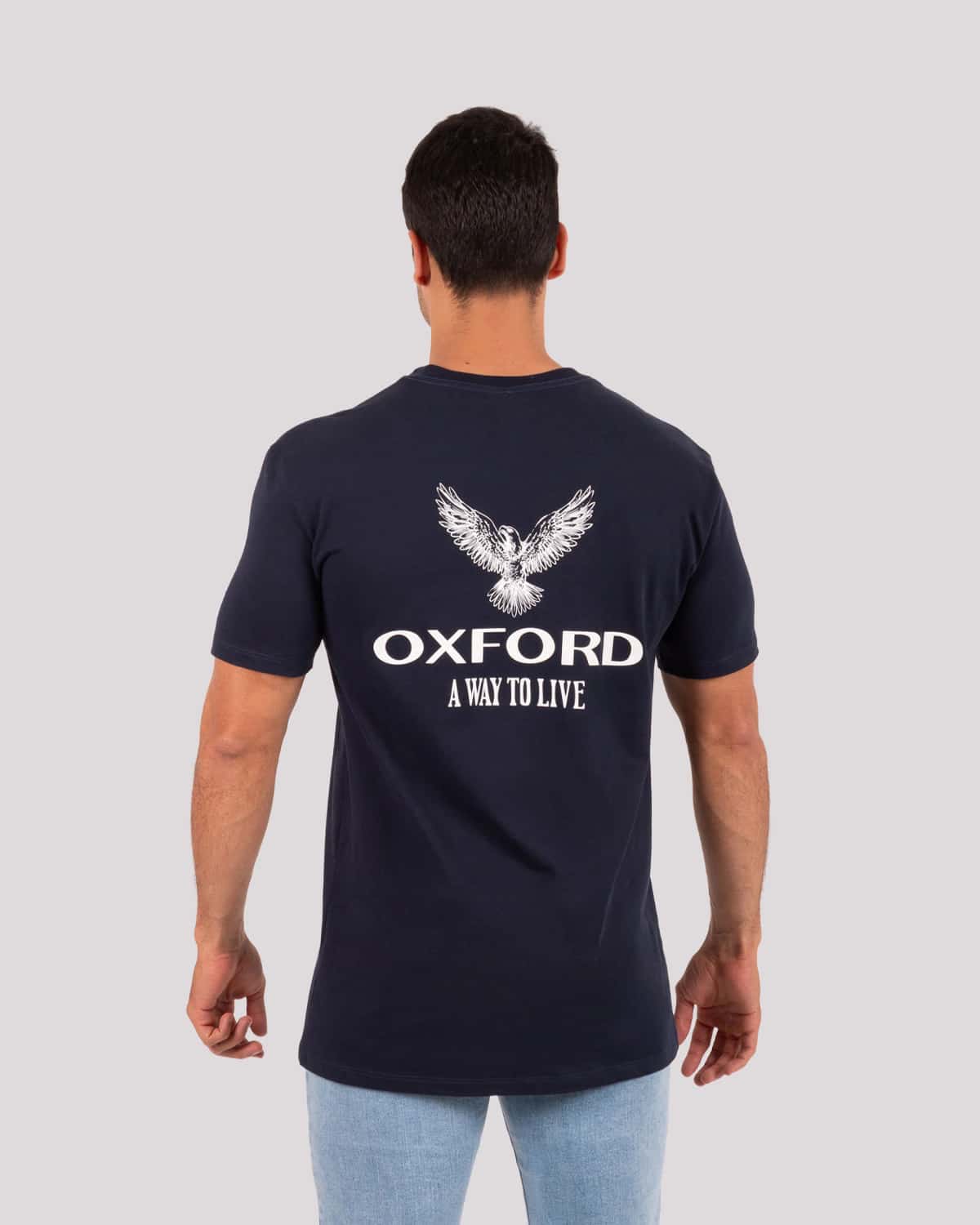 Camiseta azul estampado espalda para hombre