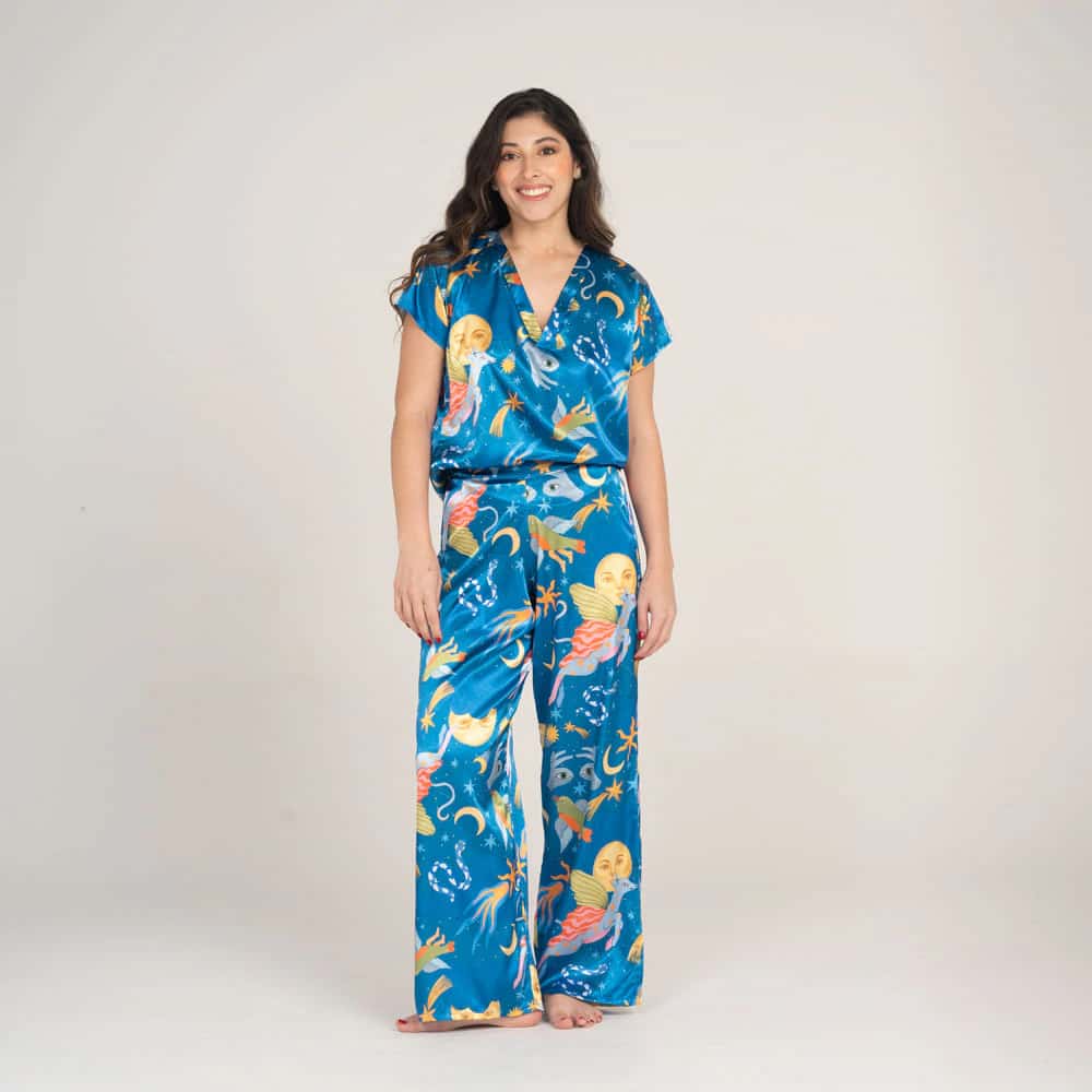 Pantalón Palazzo  Satin Estampado Alebrijes.