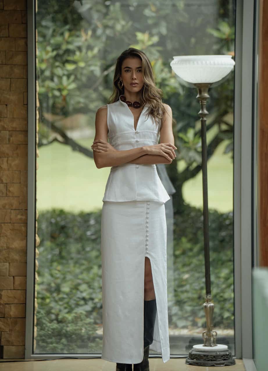 Falda Qipao de lino | Blanco