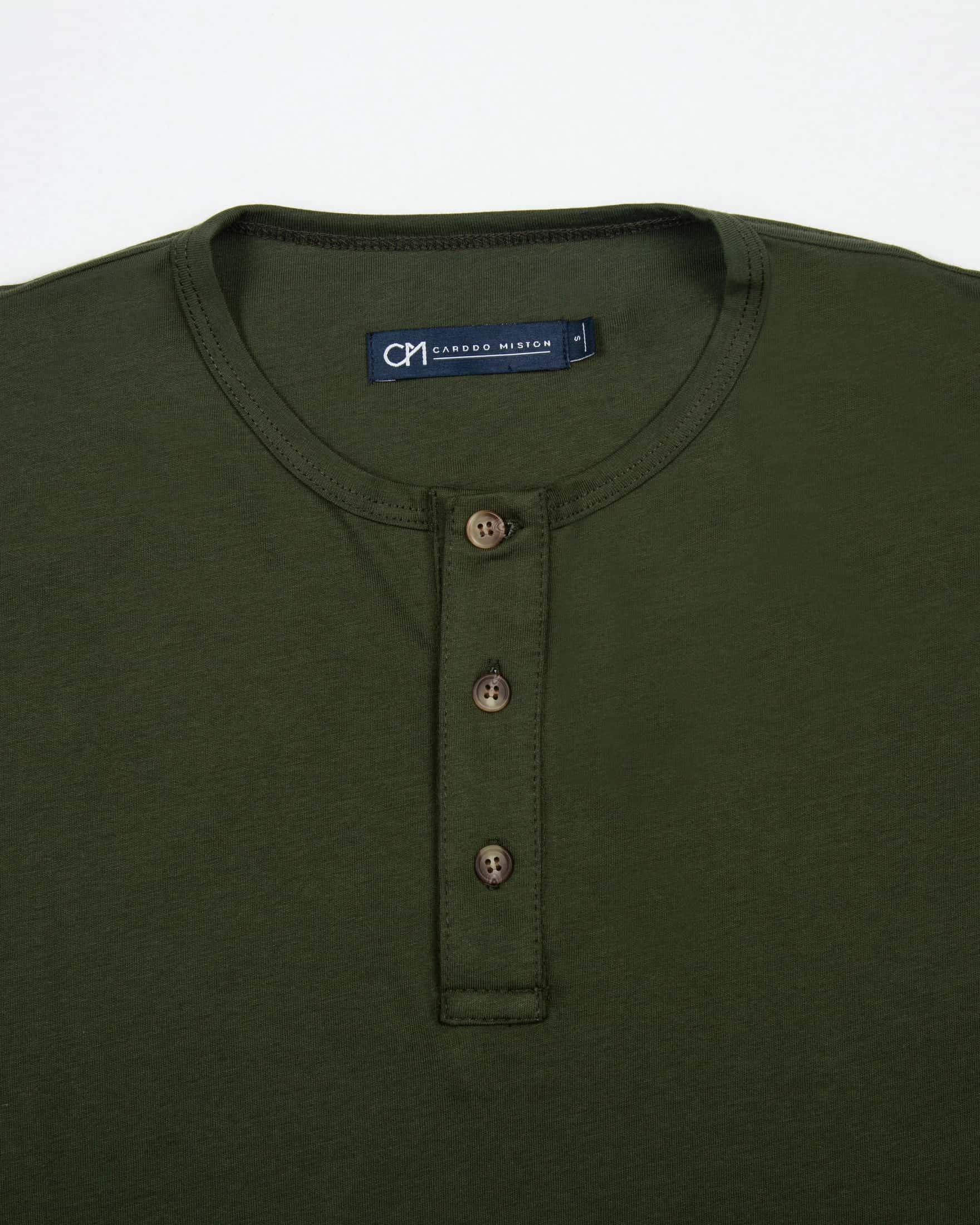 Camiseta Henley Algodón Verde Militar - miniatura 2