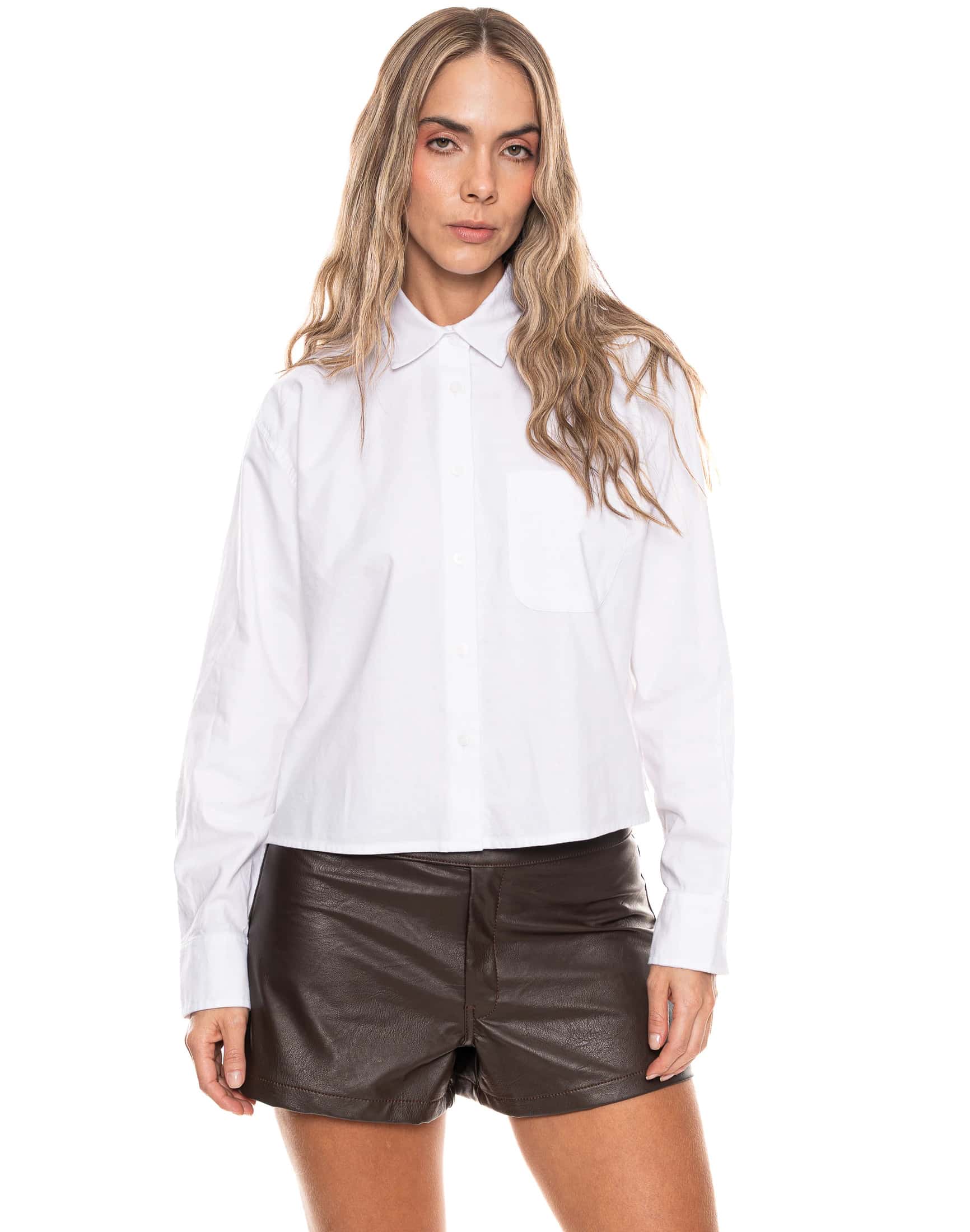 Camisa Manga Larga Cuello Camisero Algodón Blanco