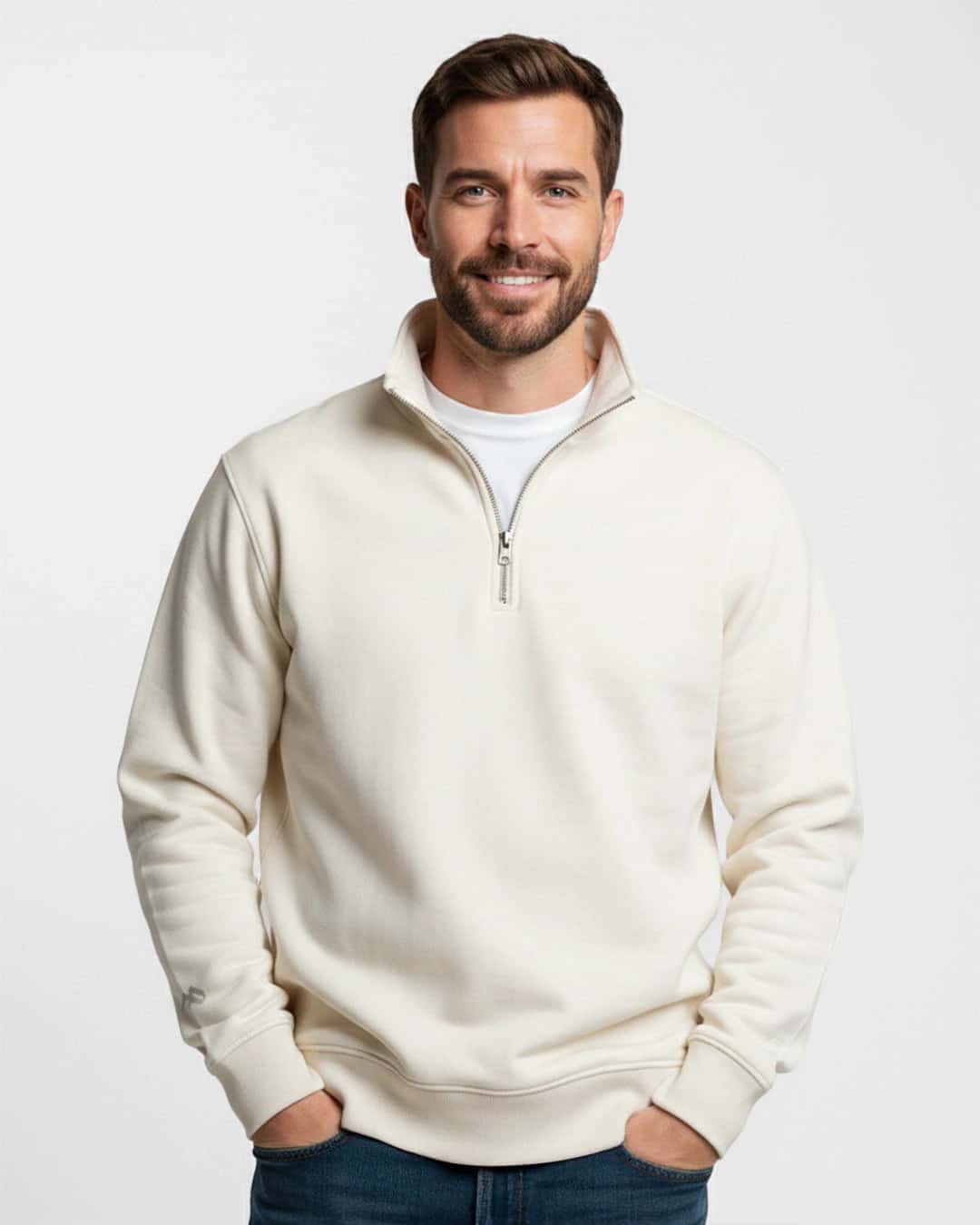 Buzo cuello alto hombre Marfil