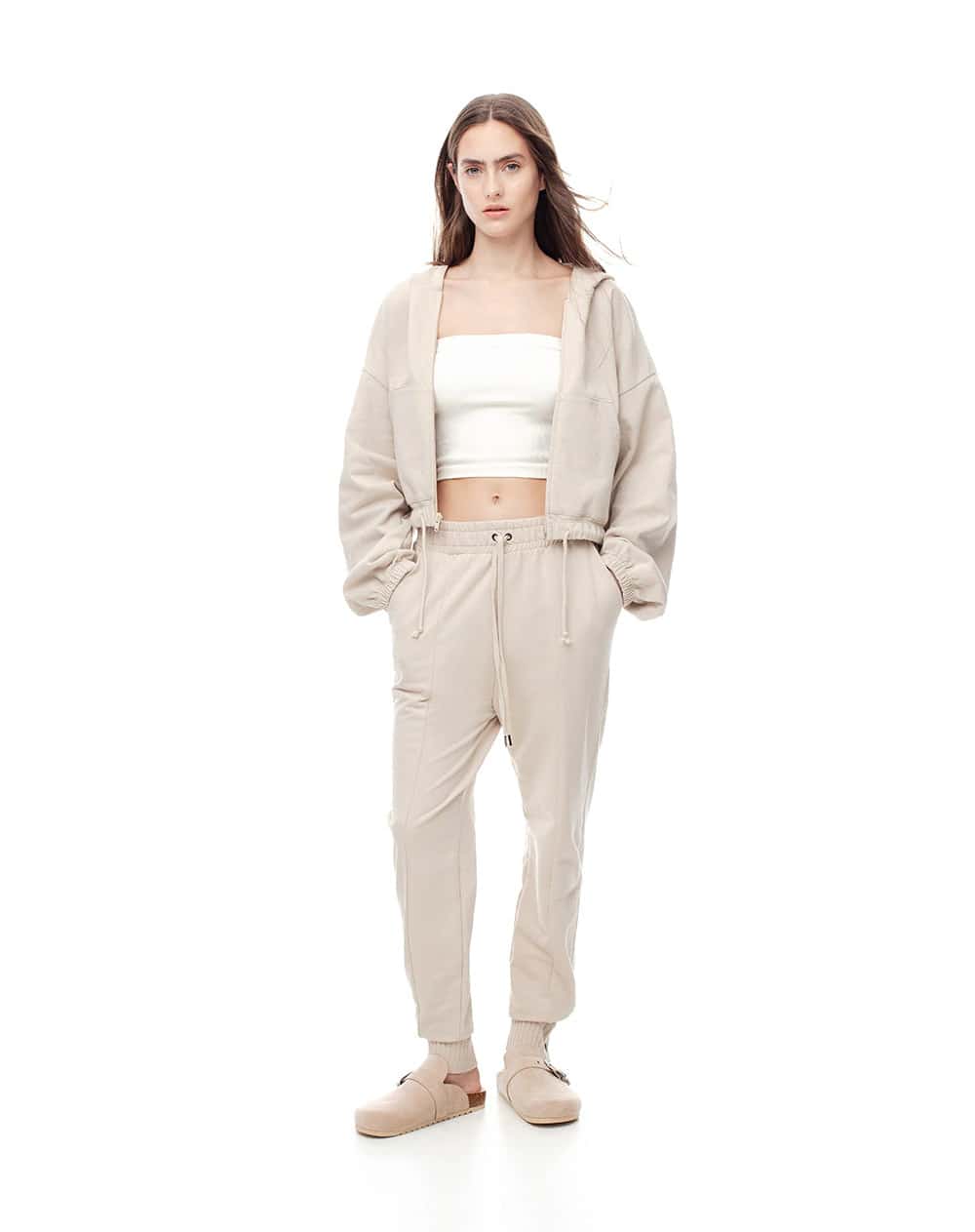 Jogger tiro medio algodón arena mujer