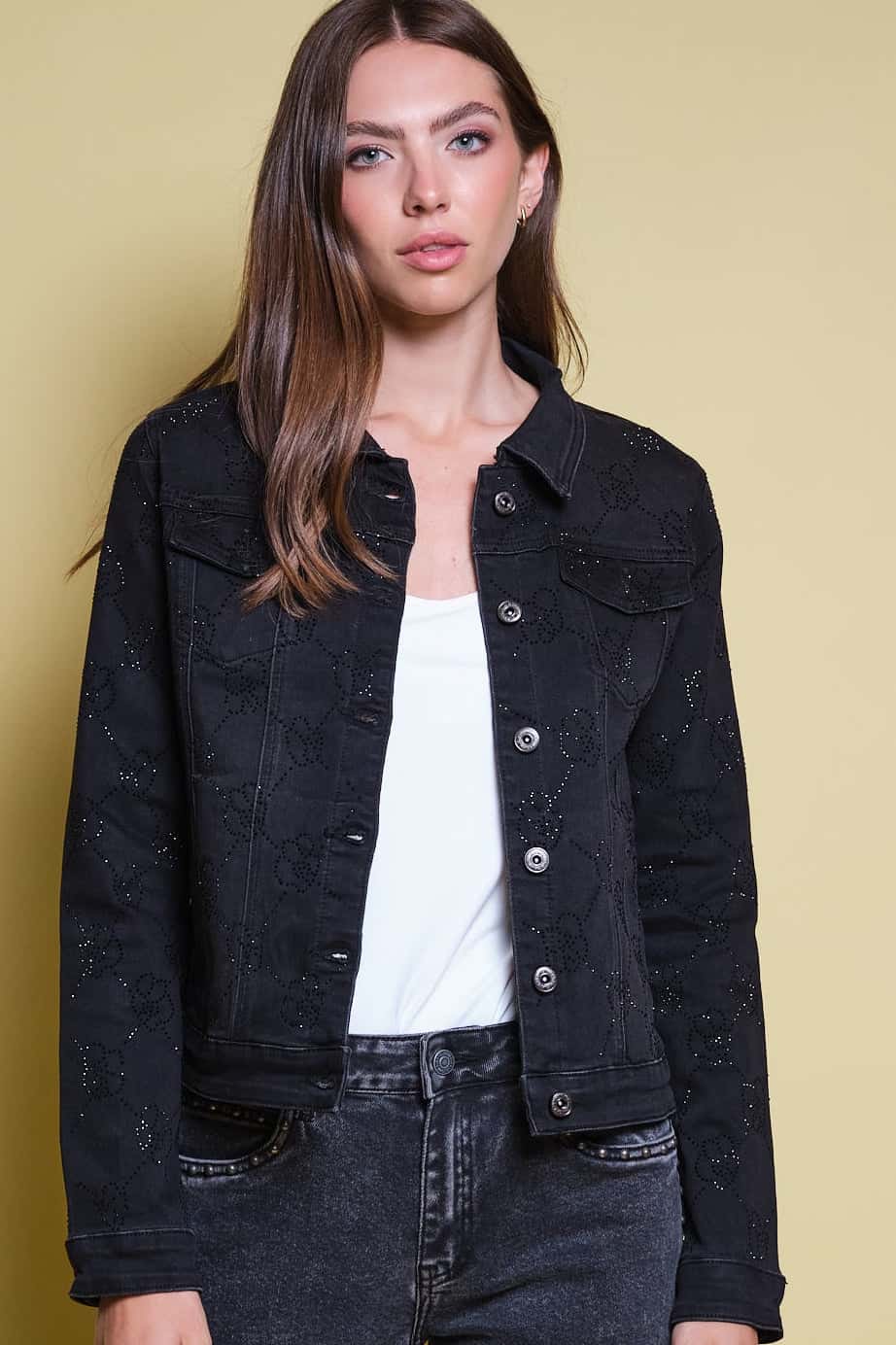 CHAQUETA DENIM NEGRA RHINESTONE