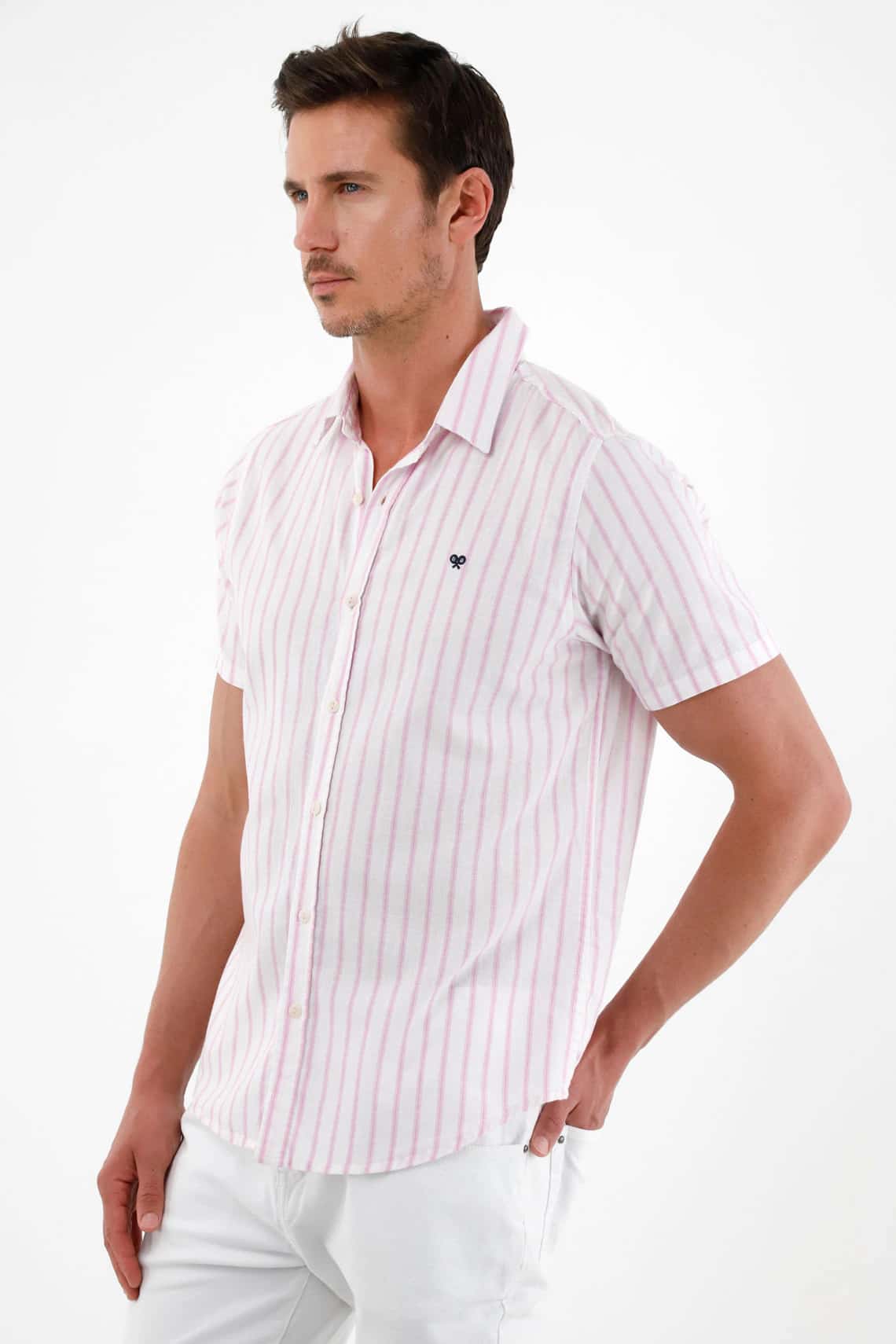 Camisa rosada manga corta para hombre