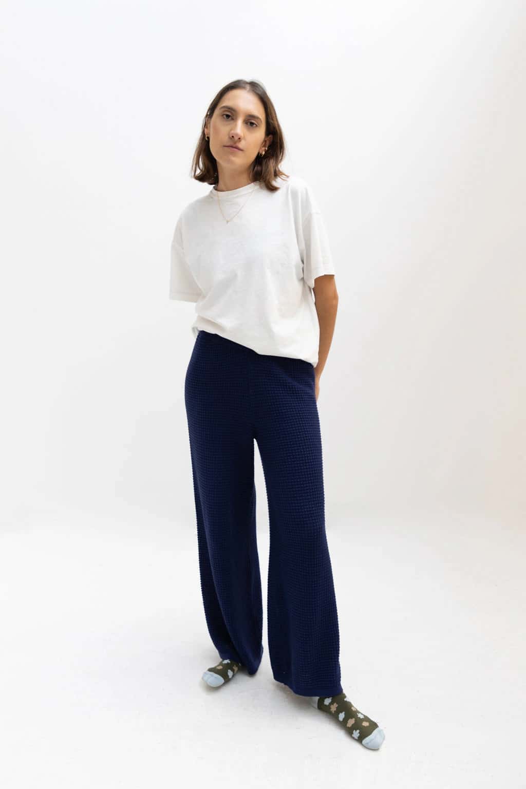 Pantalón Tejido Waffle Azul