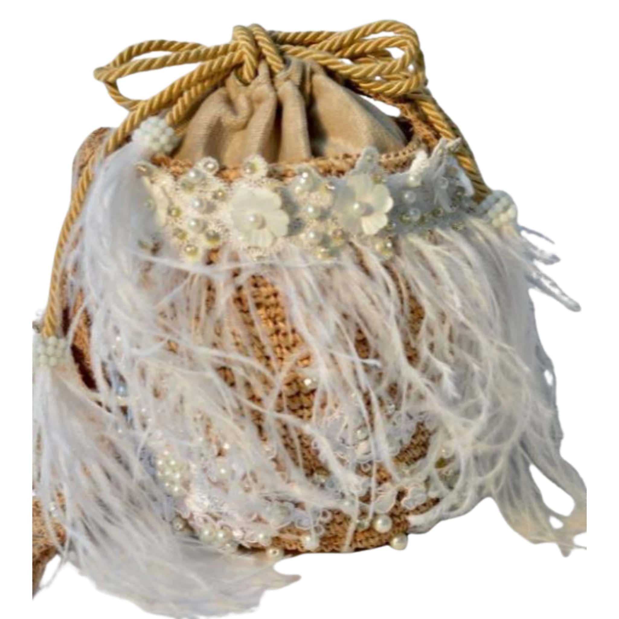 Ivory Embellished Bucket Bag