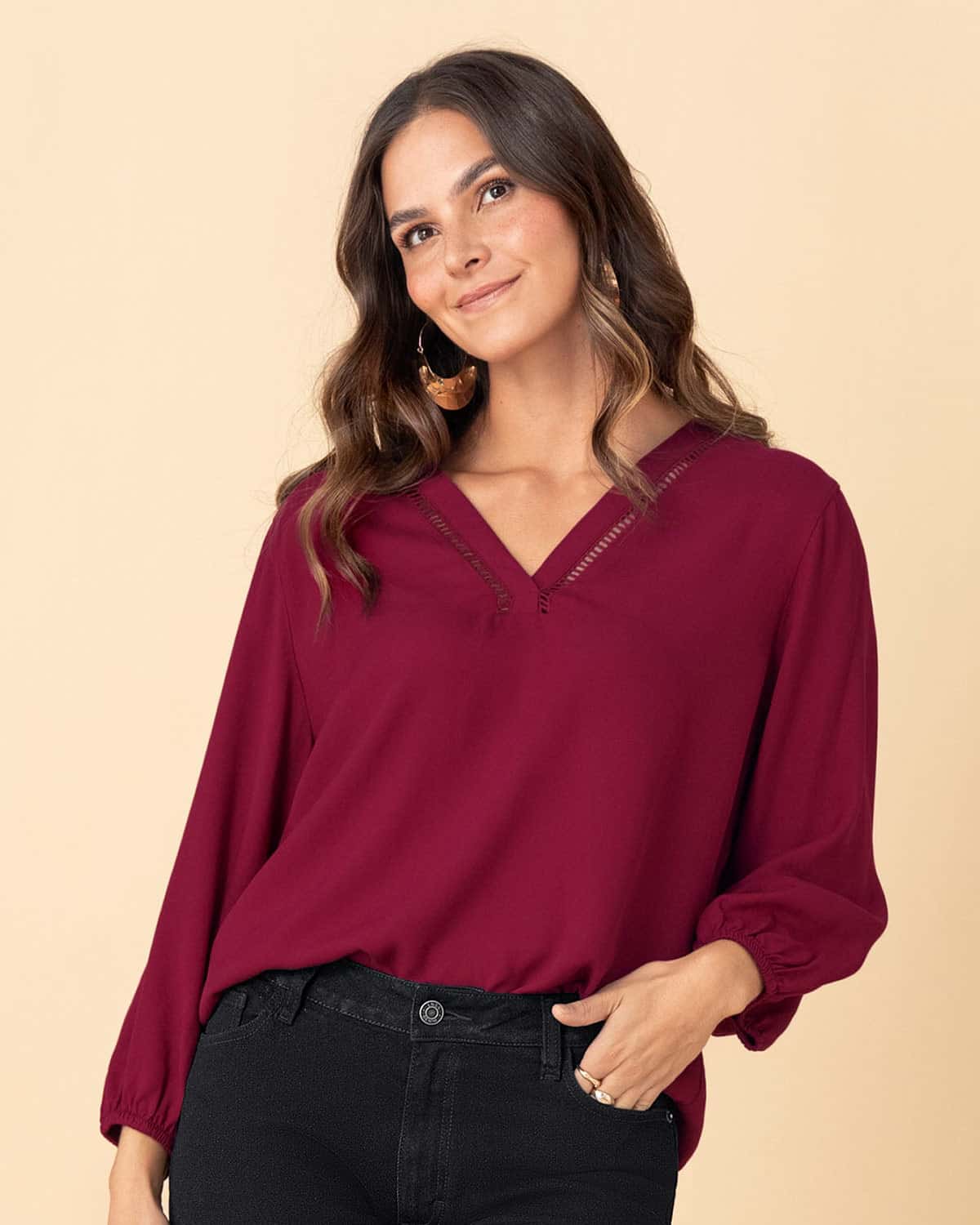 Camiseta manga larga con elástico para efecto volumen