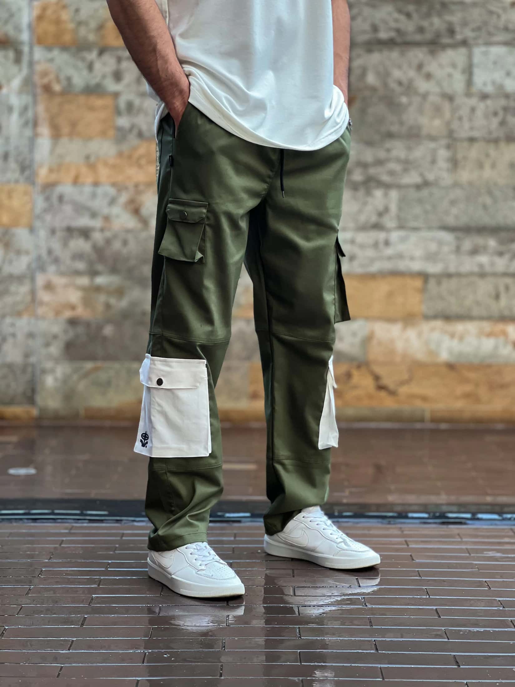Cargo verde militar  Vivir Flor estampada   14215