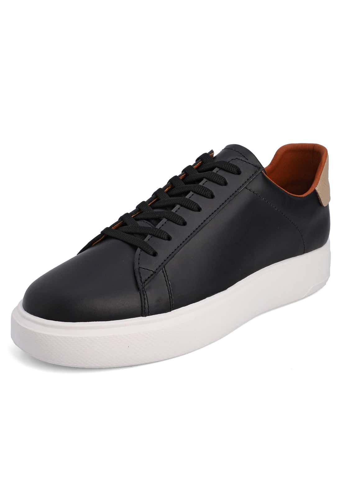 Tenis negros suela blanca talón camel