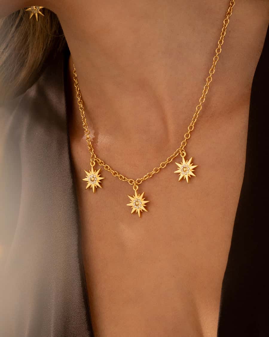Collar Multicharms Estrellas Cristal + Aretes