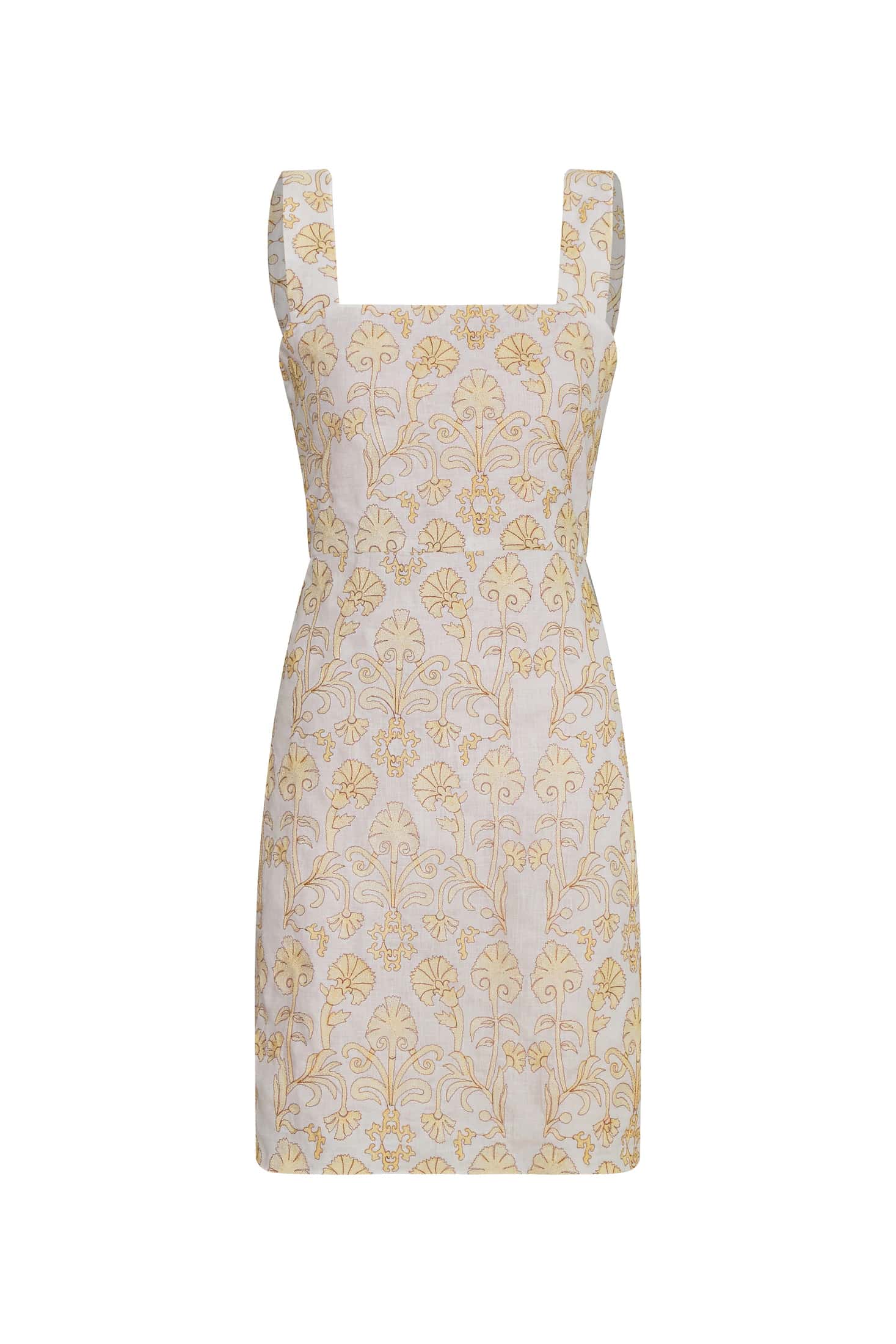Micaela Embroidered Linen Mini Dress / Yellow Flowers
