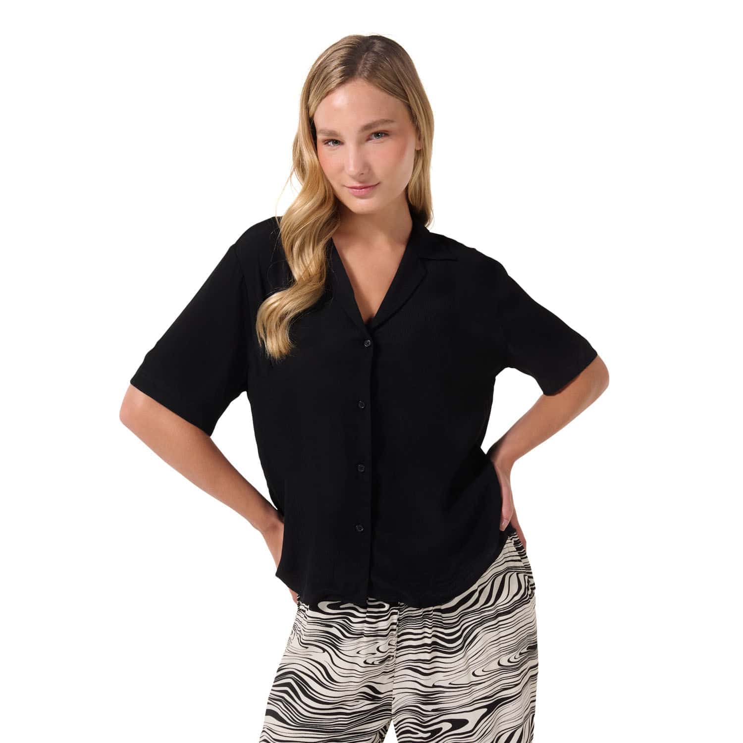 Camisa Manga Corta Brezo para Mujer Negra