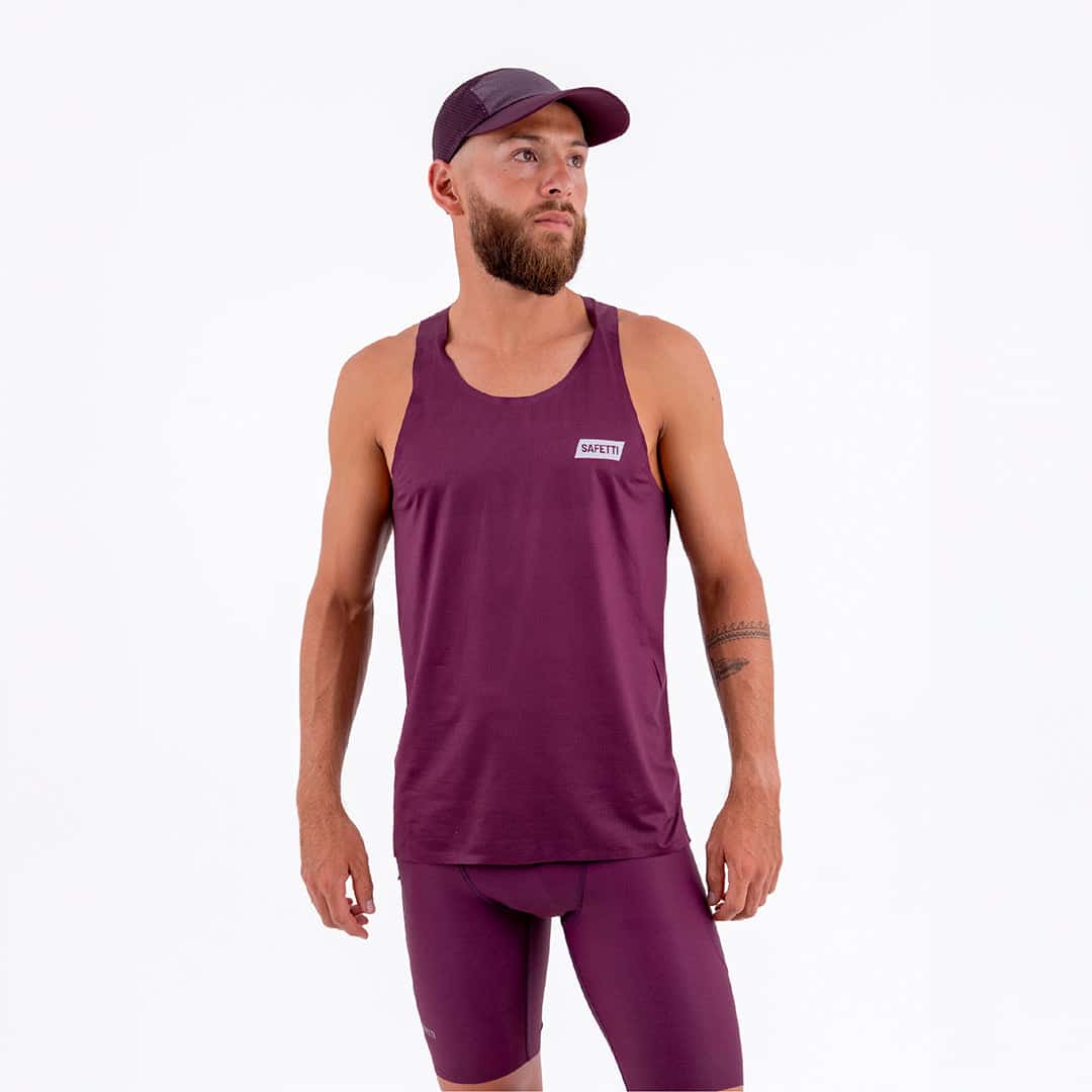 CAMISETA RUNNING MANGA SISA LEVIT CIRUELA PARA HOMBRE