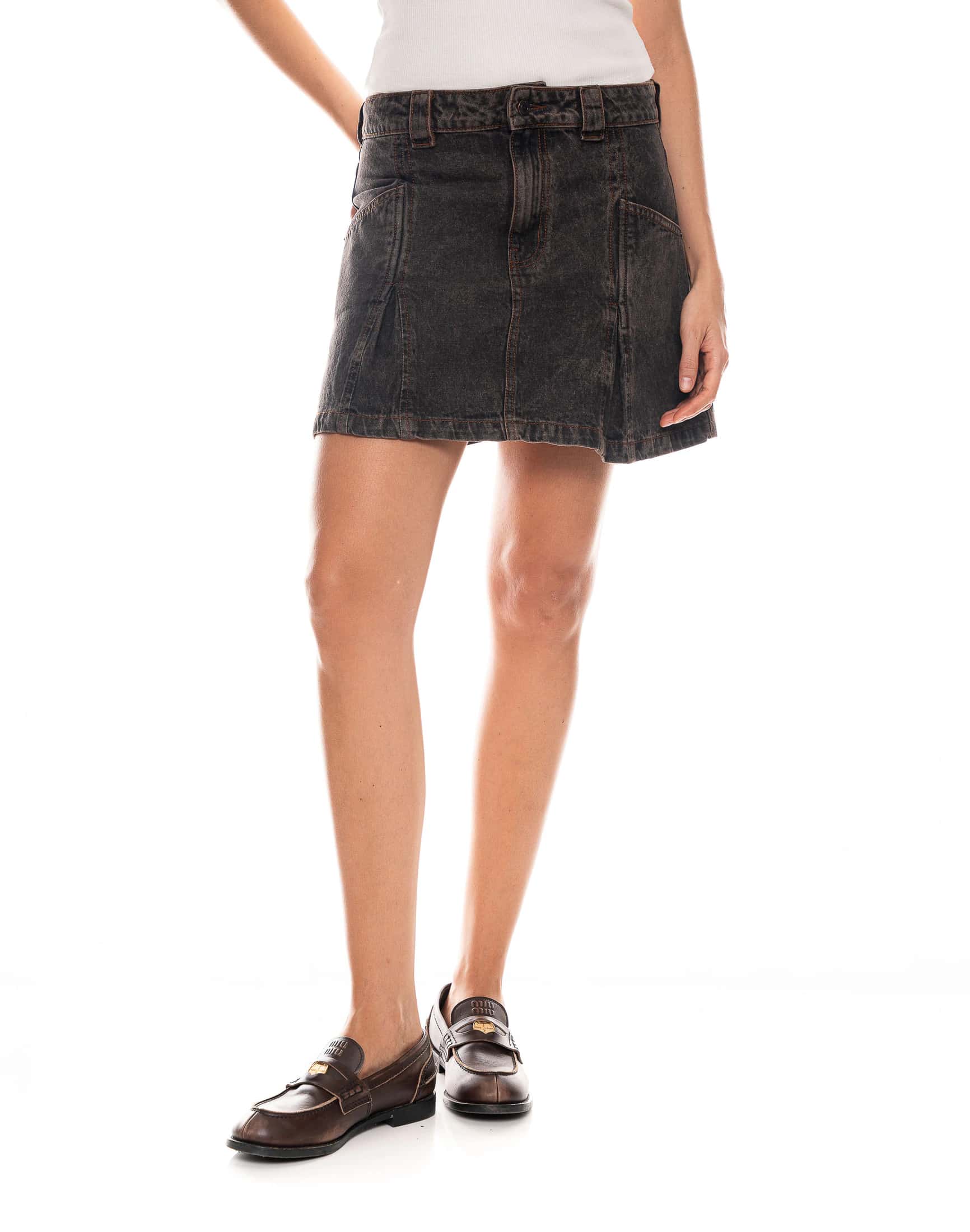 Falda Corta Tiro Alto Denim Café
