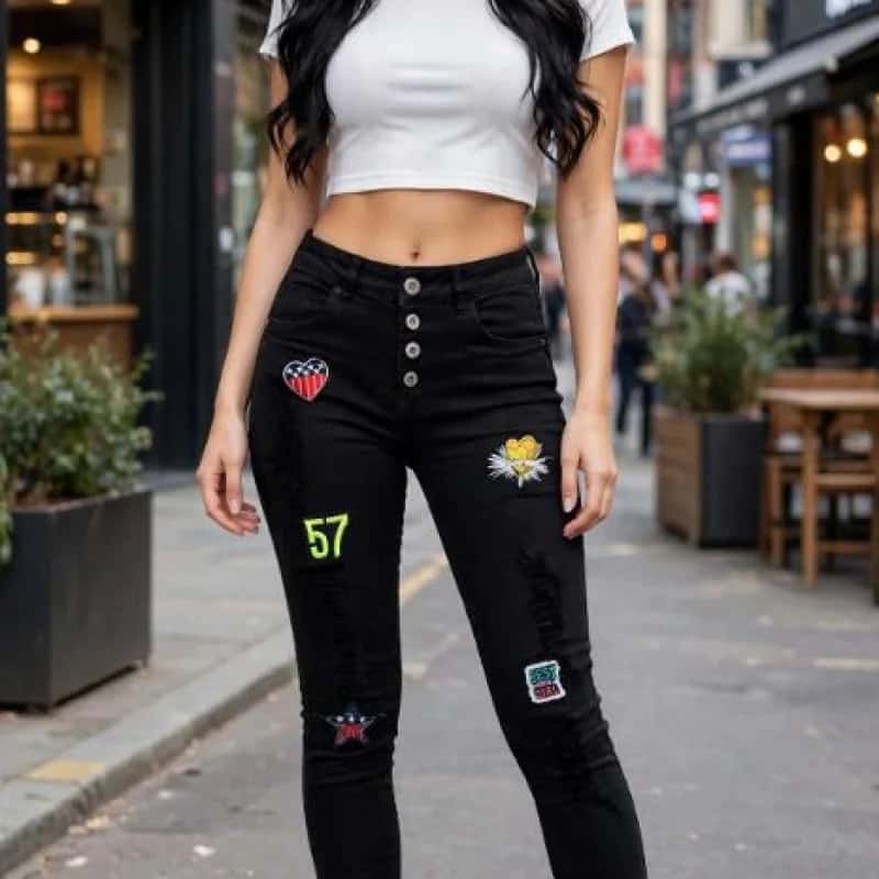 JEANS EUROPEO NEGRO CON PARCHES NEW PLAY