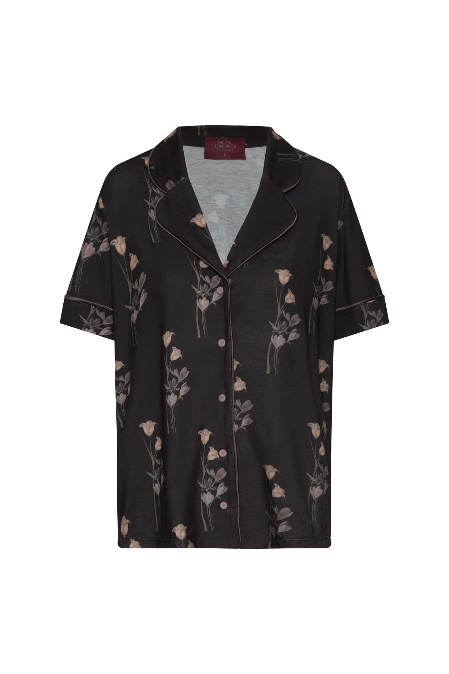PIJAMA MANGA CORTA + PANT FLORES BLACK