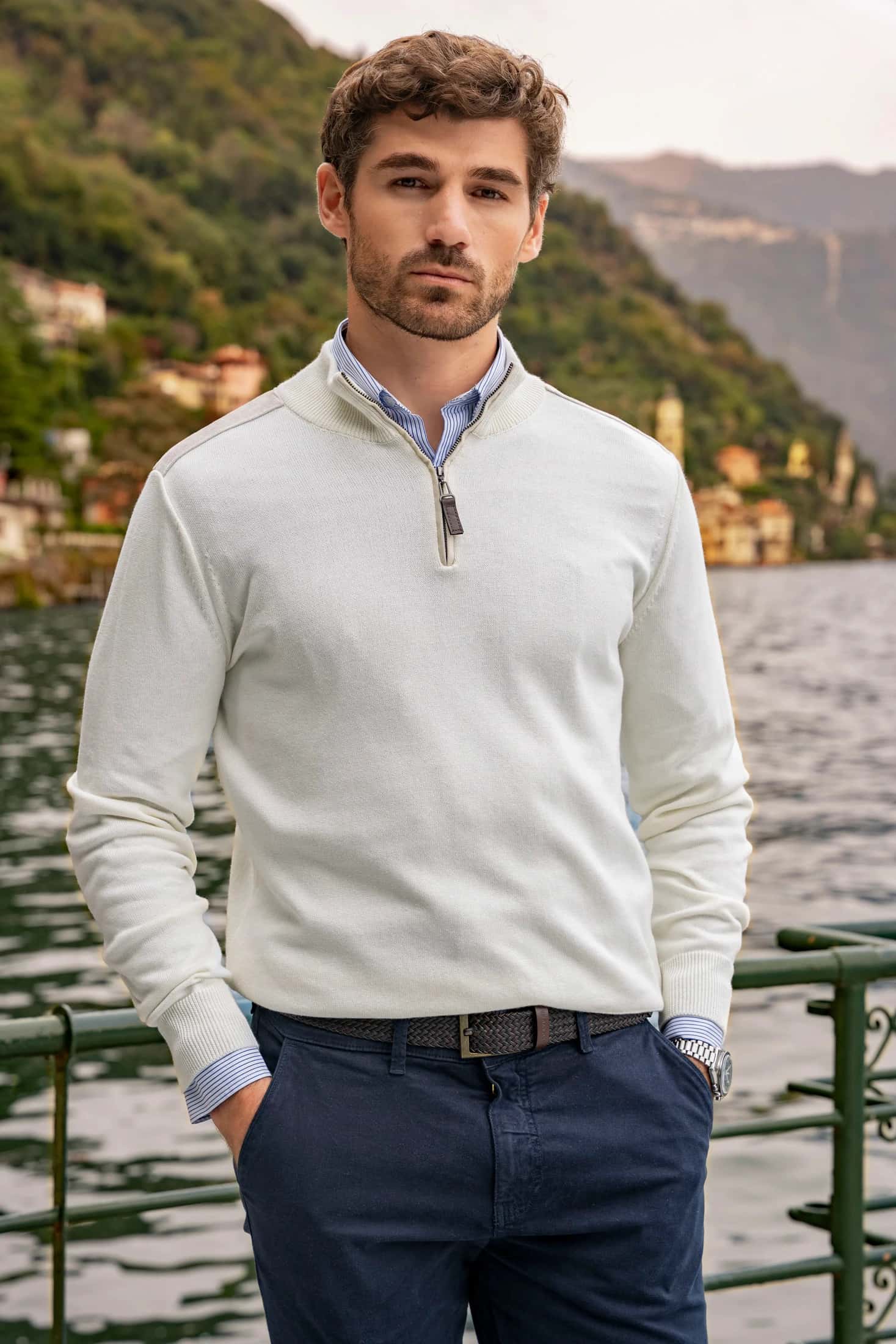 Suéter Halfzip Piamonte Hombre Hueso