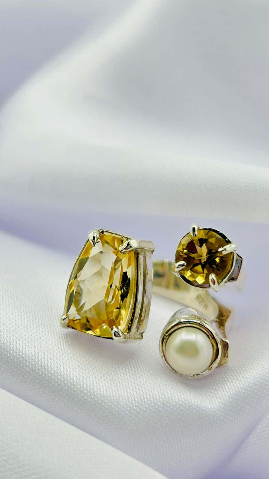 Anillo triple, Citrino y Perla Colección Llénate de Color