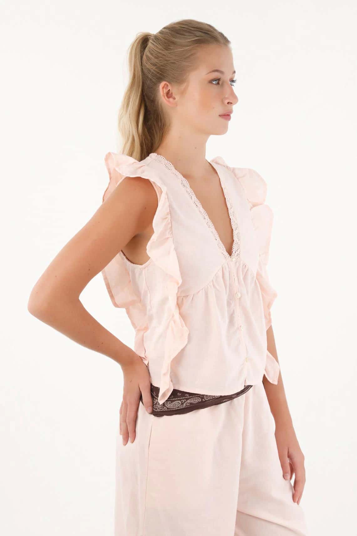 Camisa manga sisa con boleros rosada para mujer