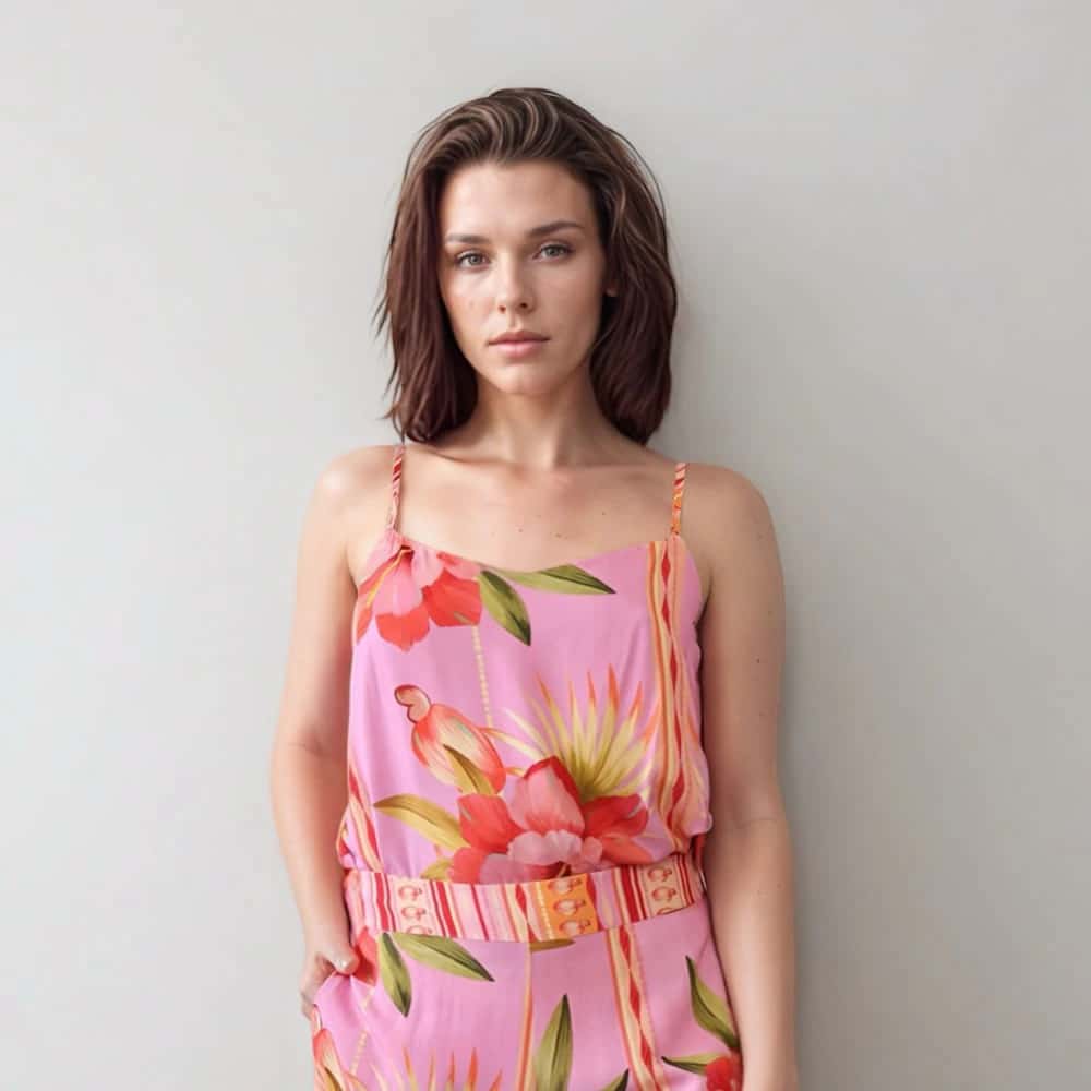 Camisa Tiras con Estampado Hibiscus.