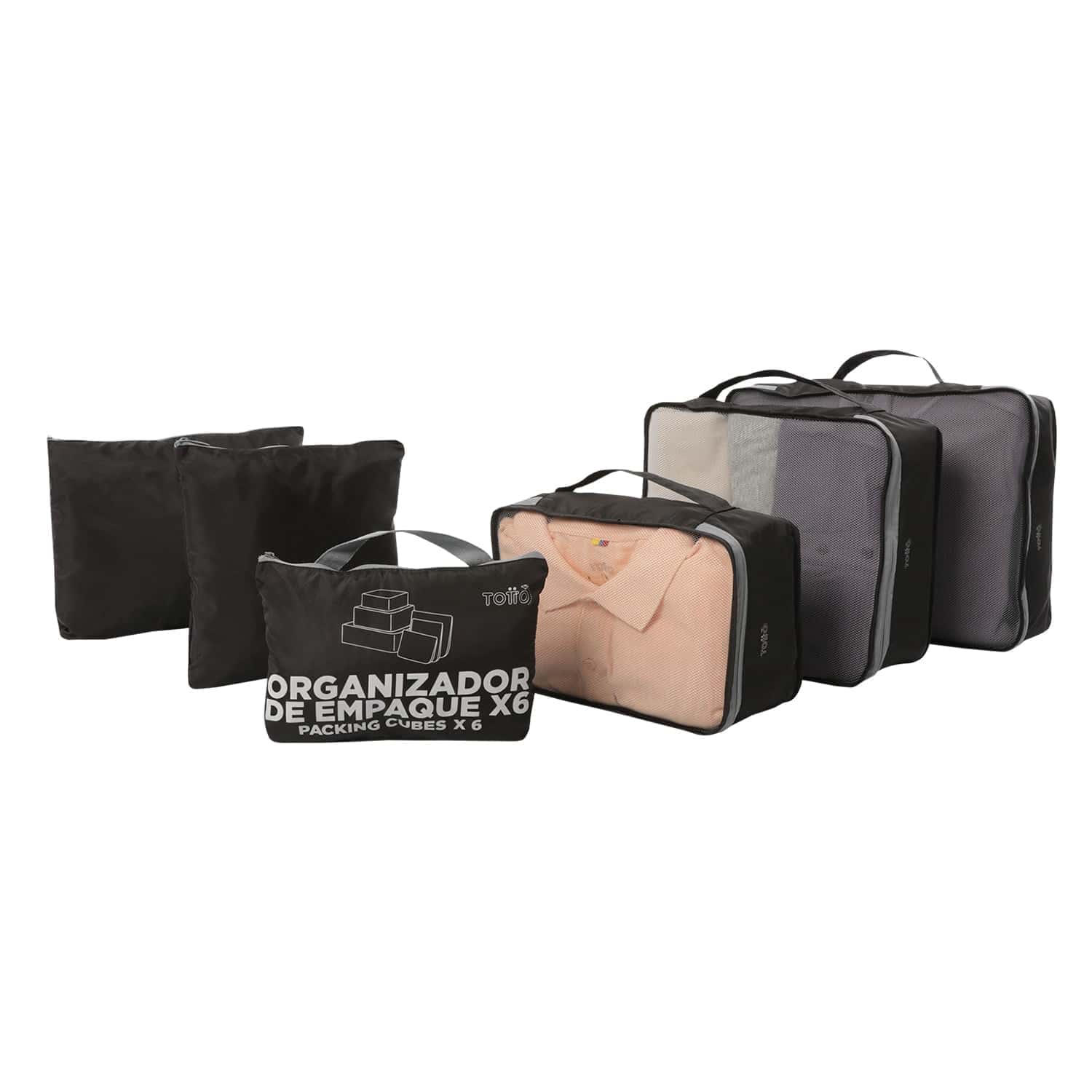 Organizador de viaje Packing cube x 6 Negro