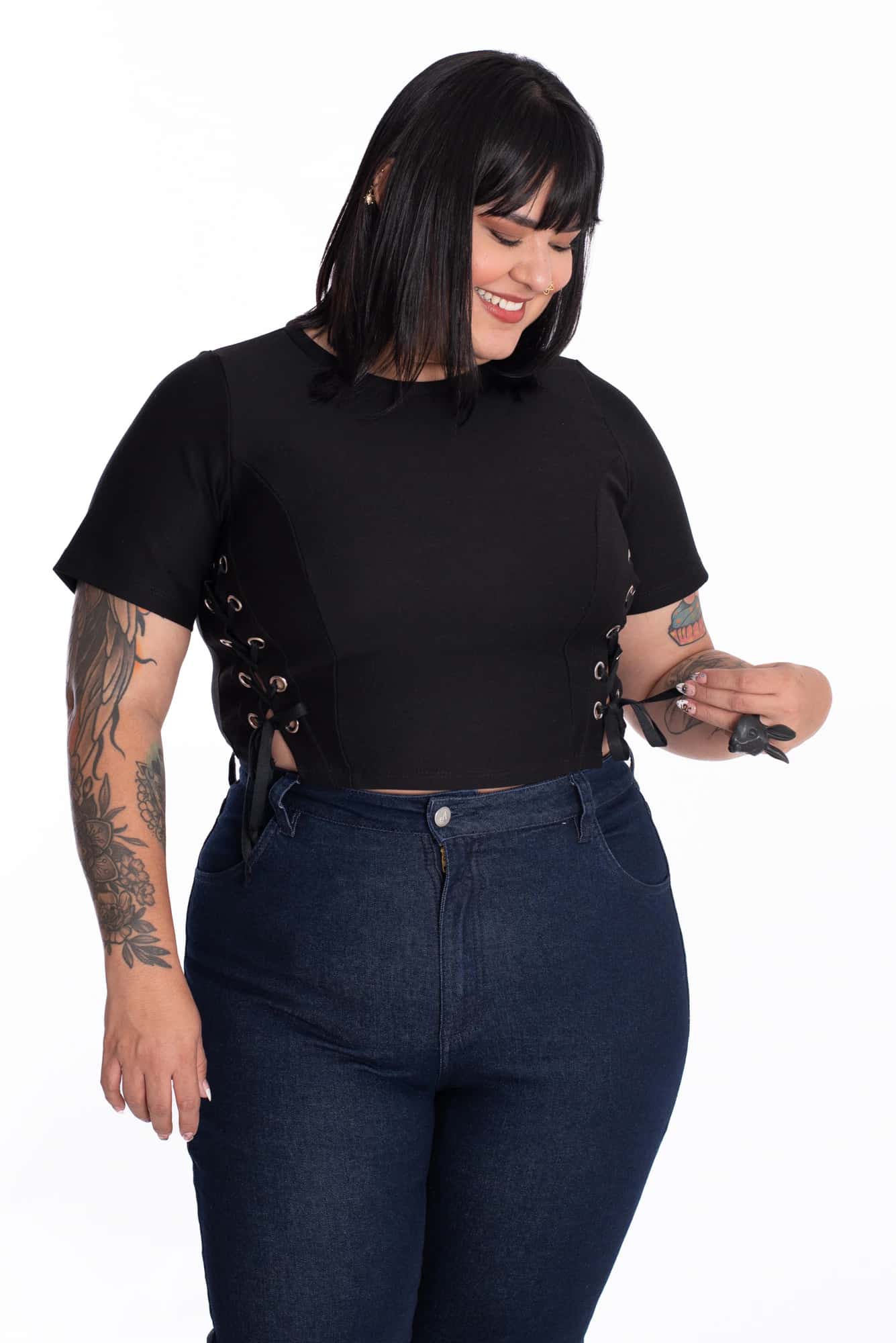 Crop Top Hoops Negro