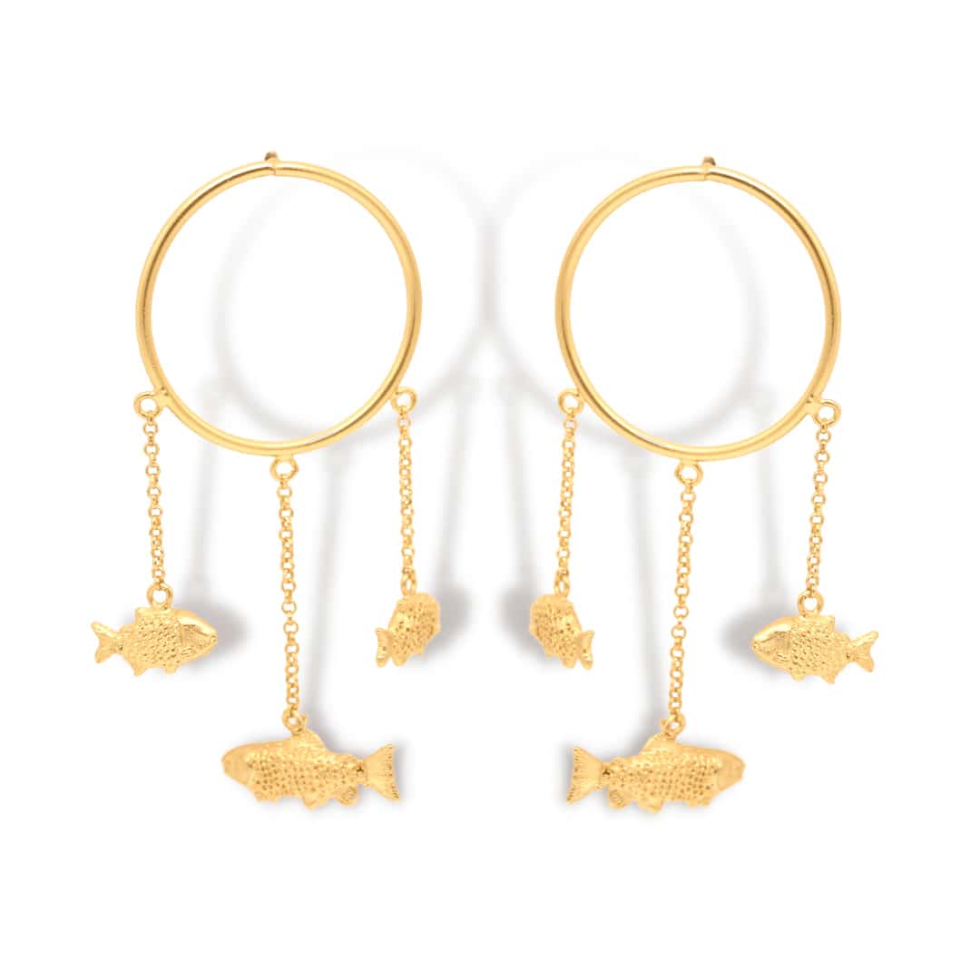 Aretes con aro y tres peces - miniatura 1