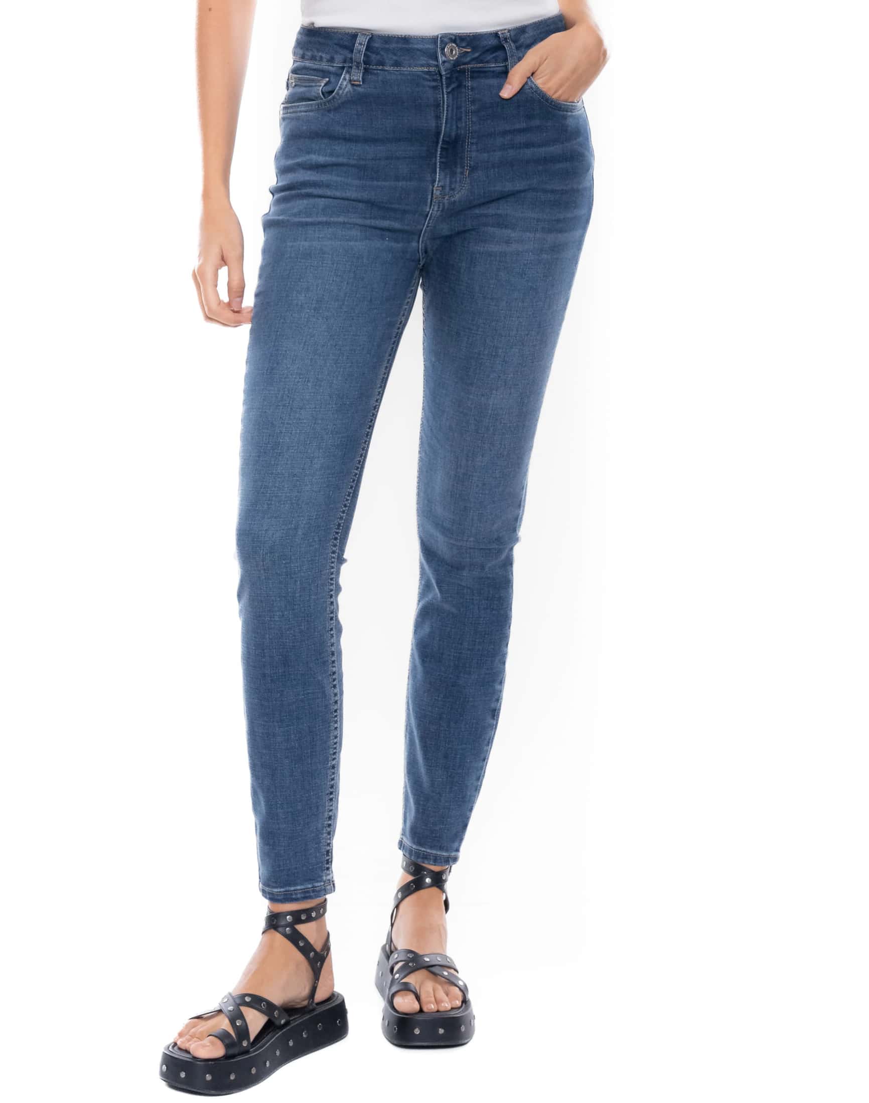 High Waist Skinny Fit Jeans Tono Oscuro