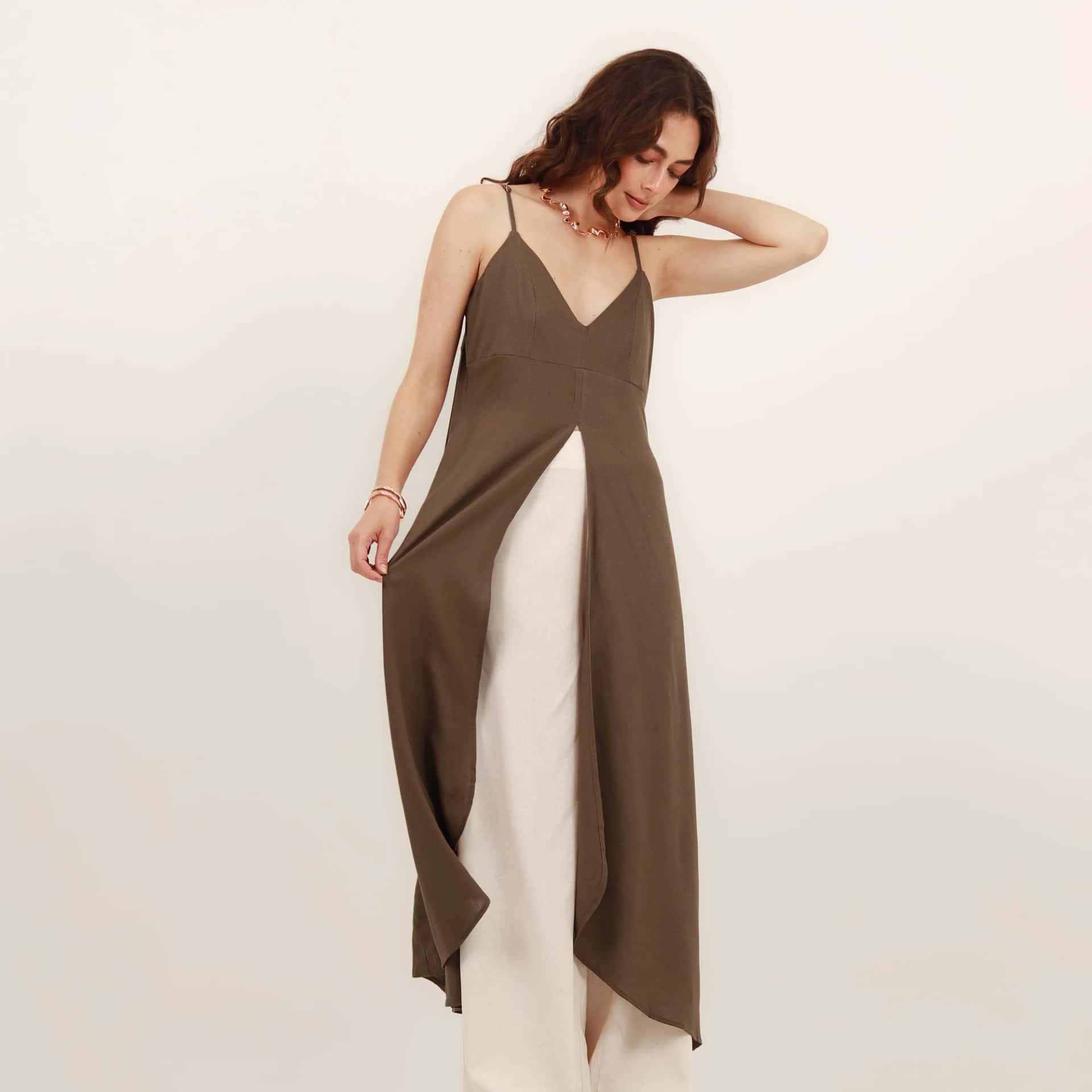 Vestido  Sobretodo Cuello V Manga Sisa