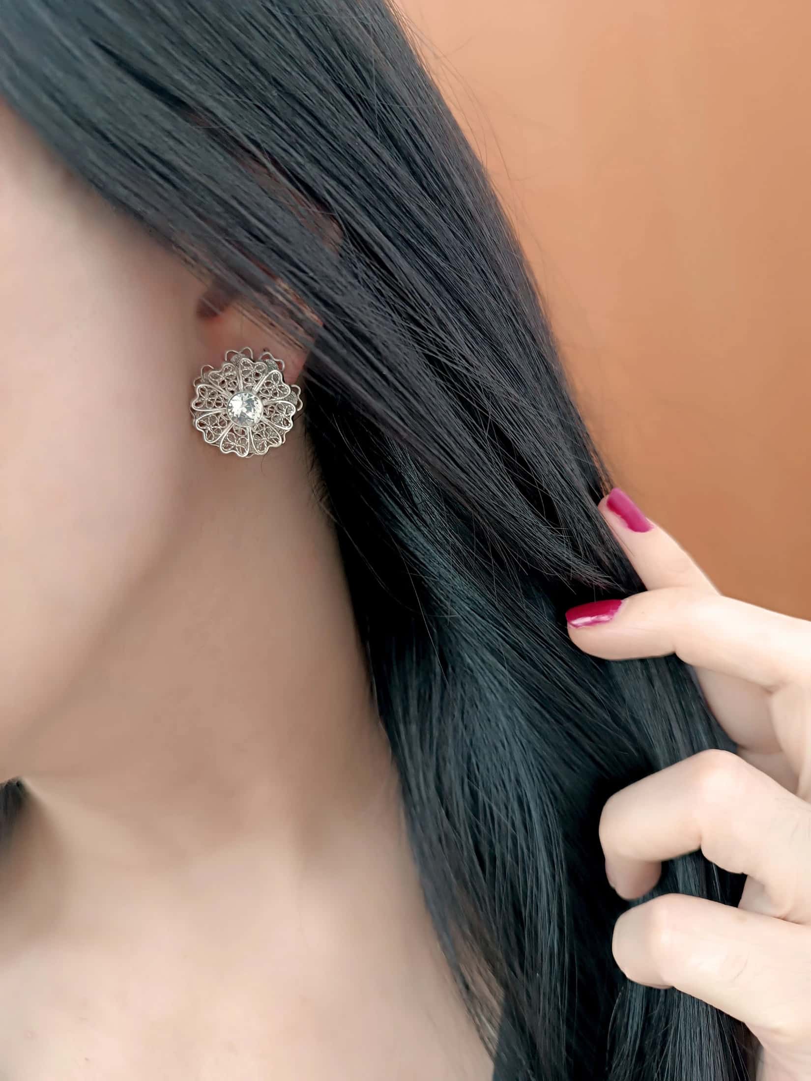 Aretes filigrana plata ley 950 Margarita - miniatura 2
