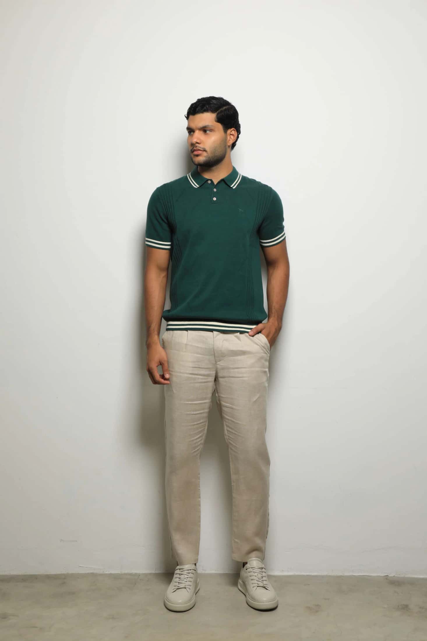 Suéter Tejido Fashion Verde/Lineas Crema