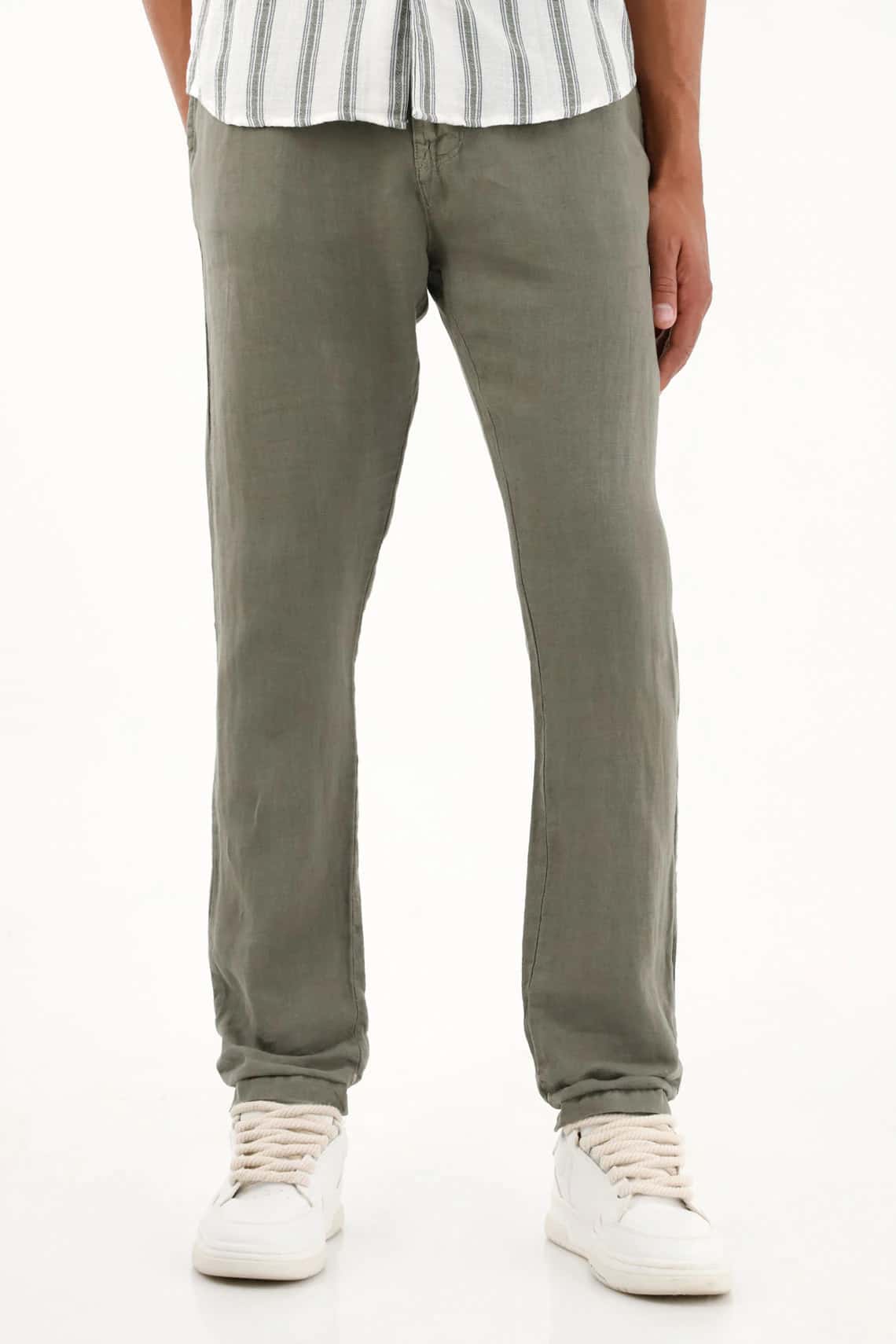 Pantalón tipo chino verde en lino 100% para hombre