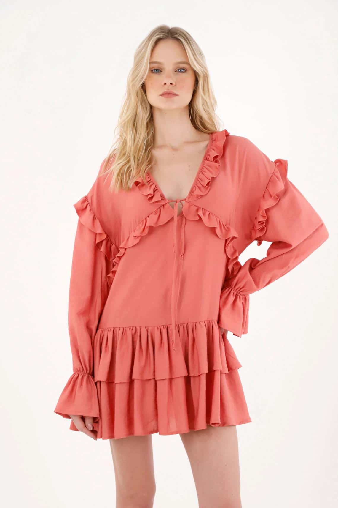 Vestido corto con boleros rosado para mujer