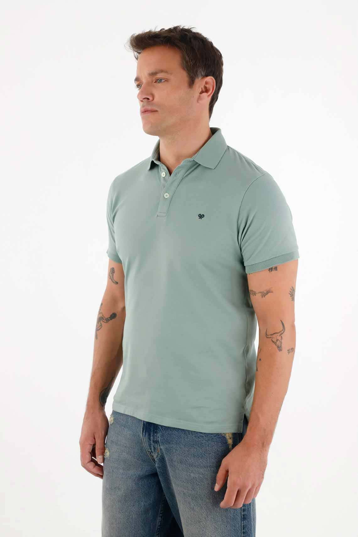 Polo en piqué licra  verde para hombre