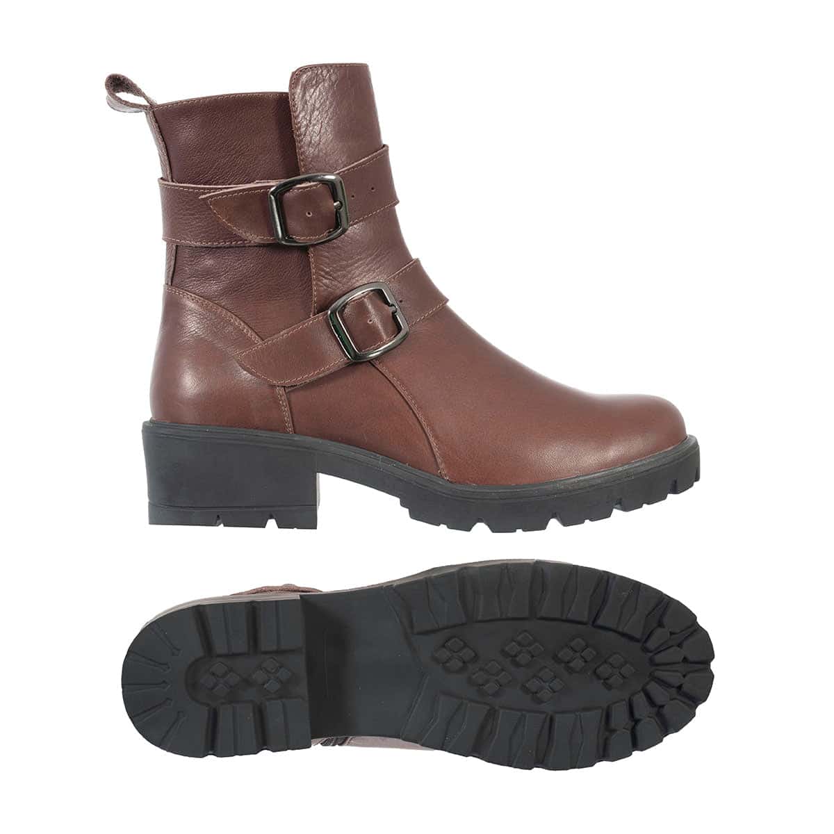 Botas Correas Mujer Cuero Café - miniatura 3
