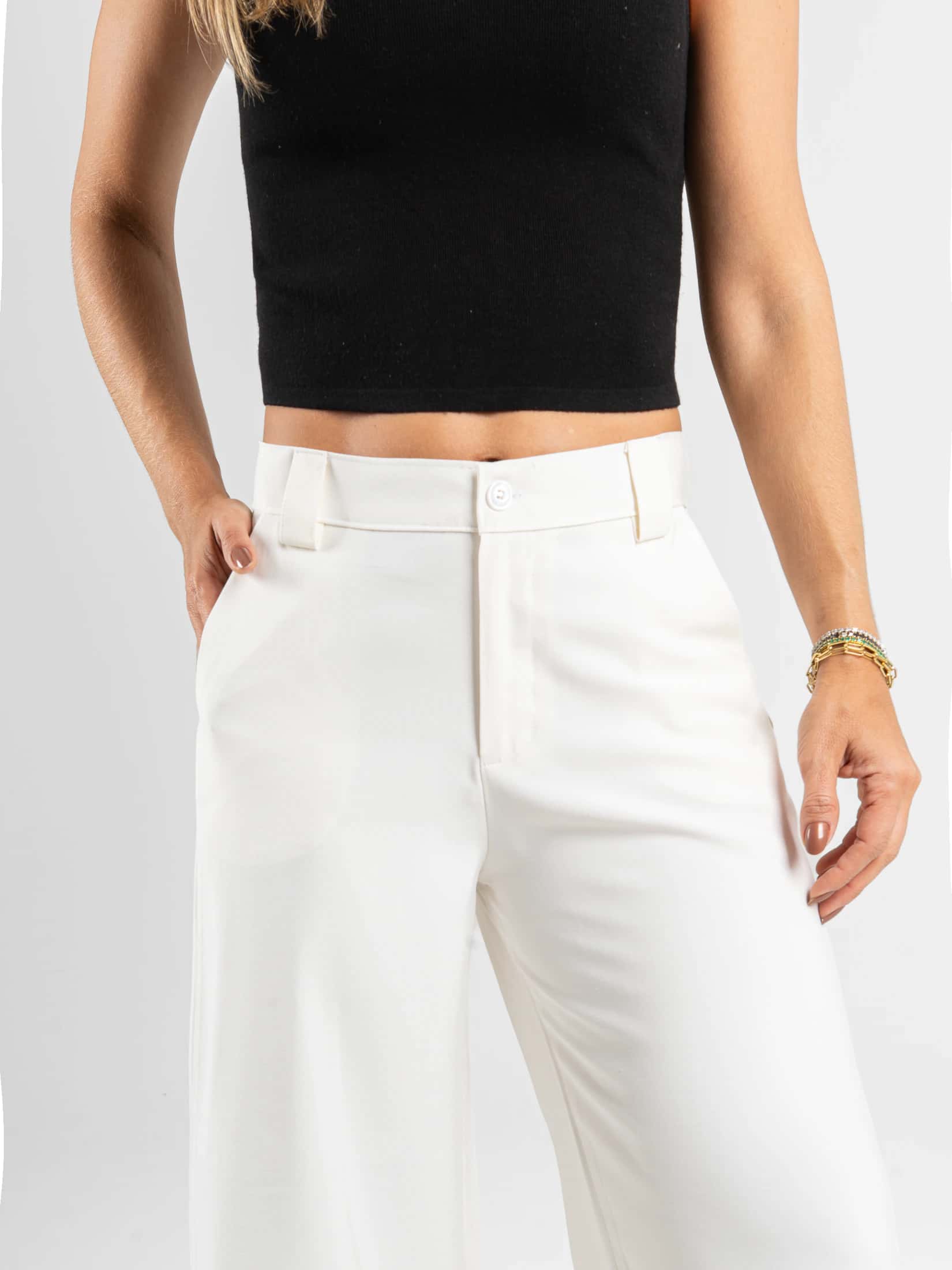 Ref: 0620605 Pantalón palazzo, tejido plano liviano, tiro alto, tono ivory - miniatura 4