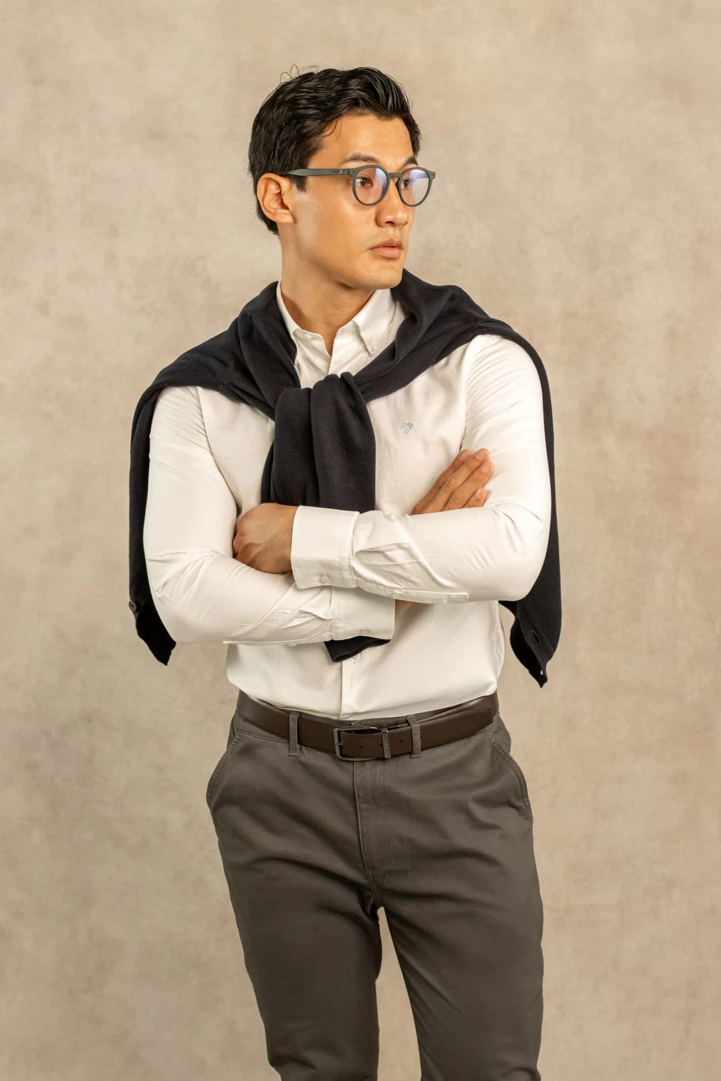 Camisa Antimanchas Oxford Blanco Logo Azul Medio