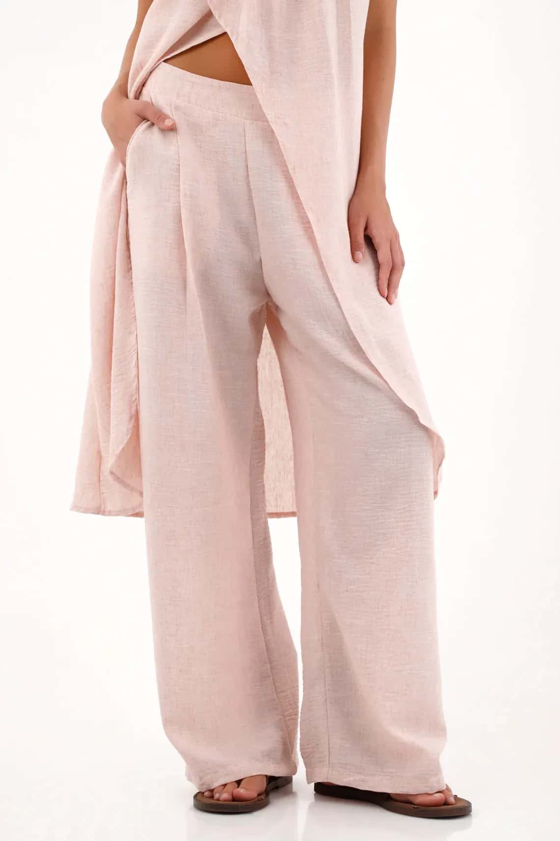Pantalón Recto con pretina elástica rosado para mujer