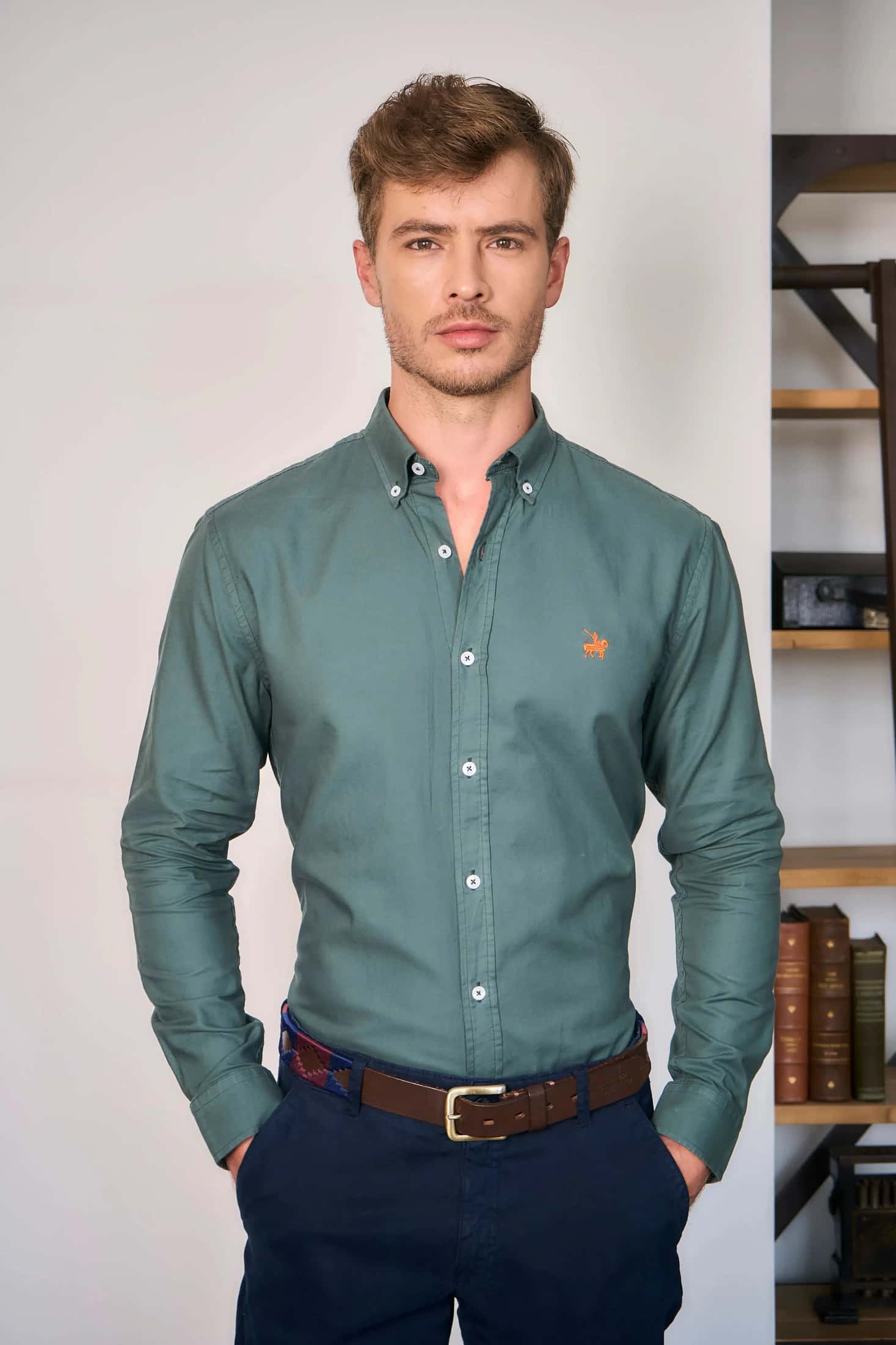 Camisa Oxford Hombre Verde militar