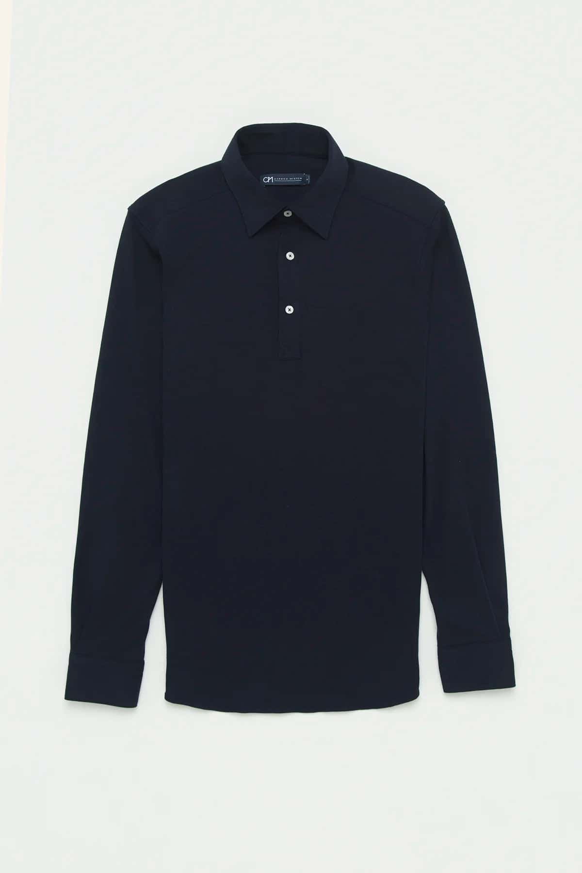 Camisa Piqué Polera Algodón Azul Oscuro