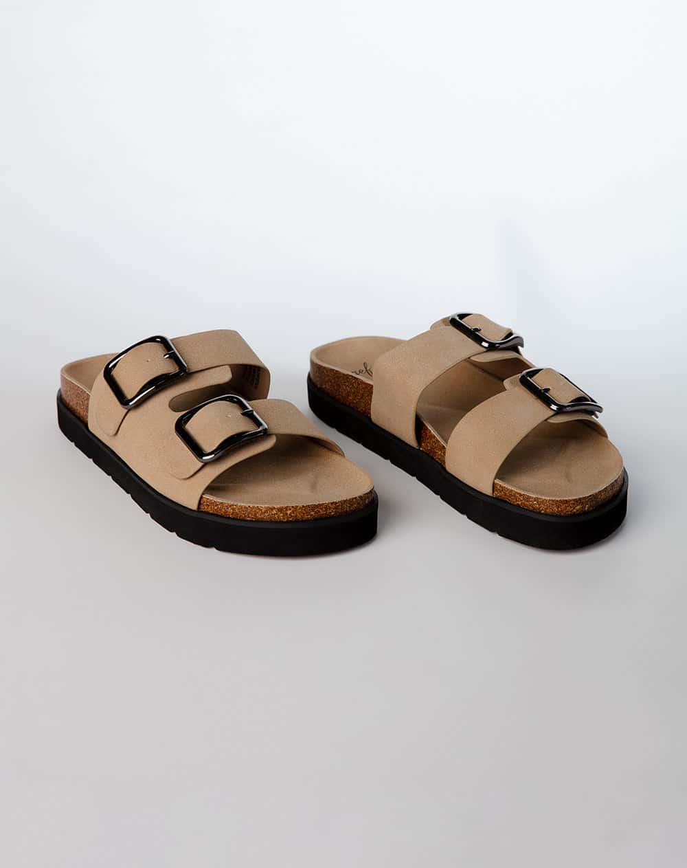 Sandalias planas tipo birkenstock café mujer