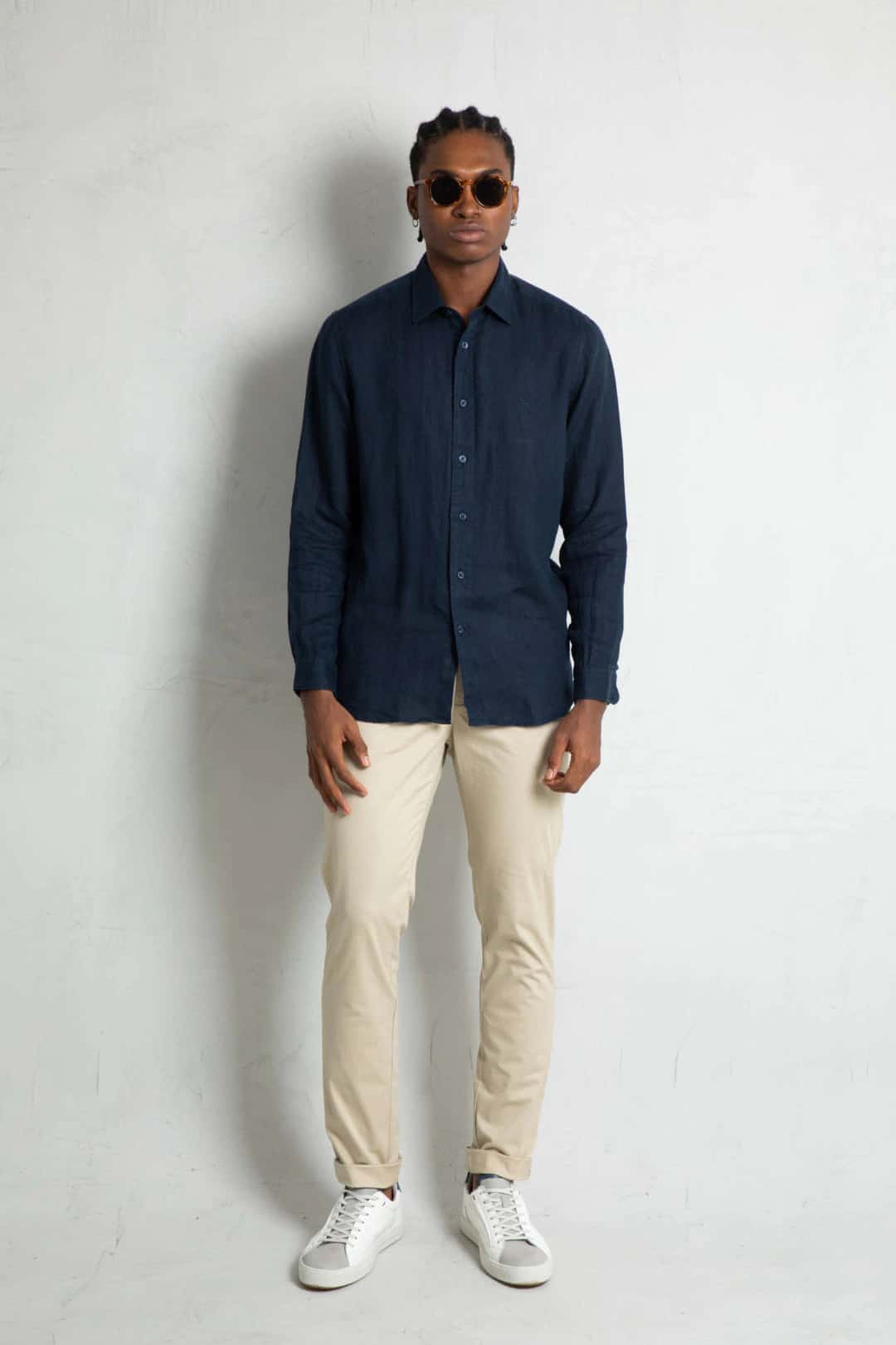 Camisa Manga Larga Lino Azul Turquí